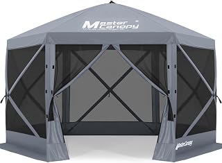 MASTERCANOPY 10x10FT Pop Up Gazebo Screen Tent - Instant Bug-Proof Screen House, Quick Setup for Camping, Backyard Patio Shade (Gray)