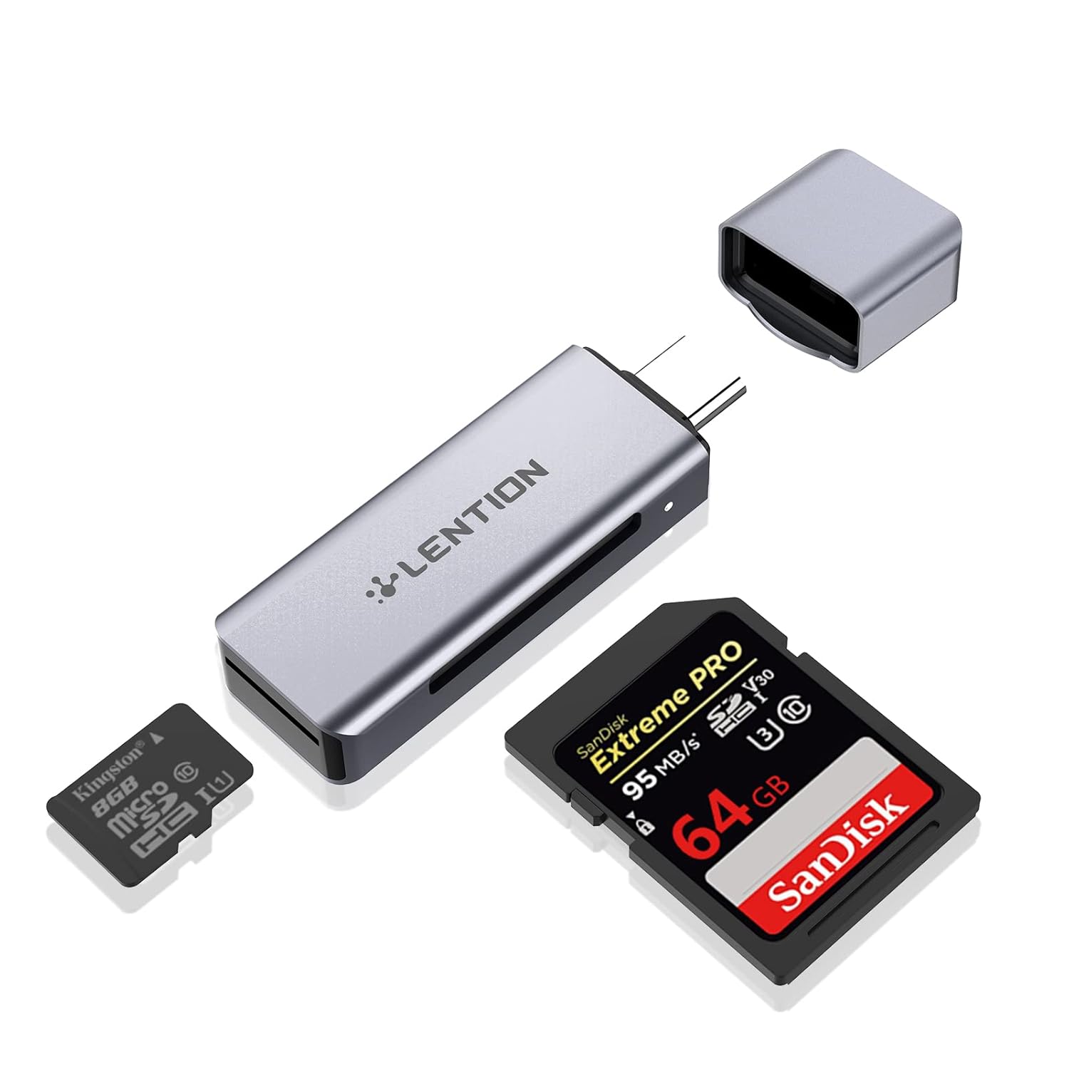 LENTION USB C to SD/Micro SD Card Reader, Type C Dual Memory Card Adapter for 2019-2016 MacBook Pro (Thunderbolt 3 Port), MacBook Air and iPad Pro, Galaxy S10/S9/S8, More (Space Gray)