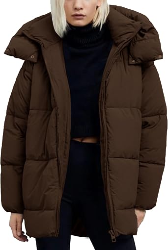 Kissonic Womens Warm Winter Coat Hooded Puffer Jacket Full Zip Long Puffer Coat with Pockets