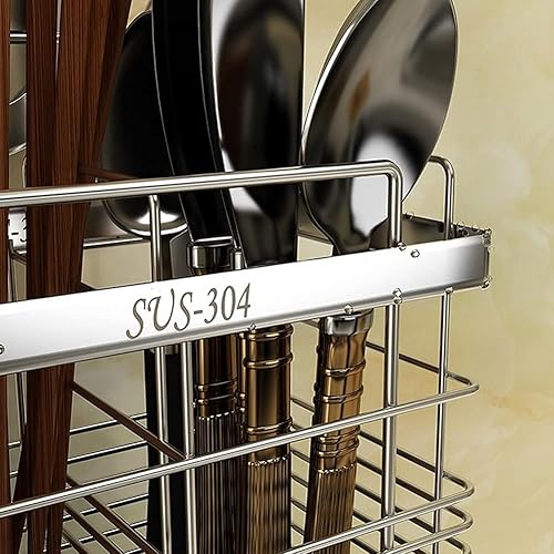 Miniatura 5 de Estante de secado de utensilios de malla para colgar de acero inoxidable 304, 2 compartimentos, palillos, cuchara, tenedor, cuchillo, escurridor de