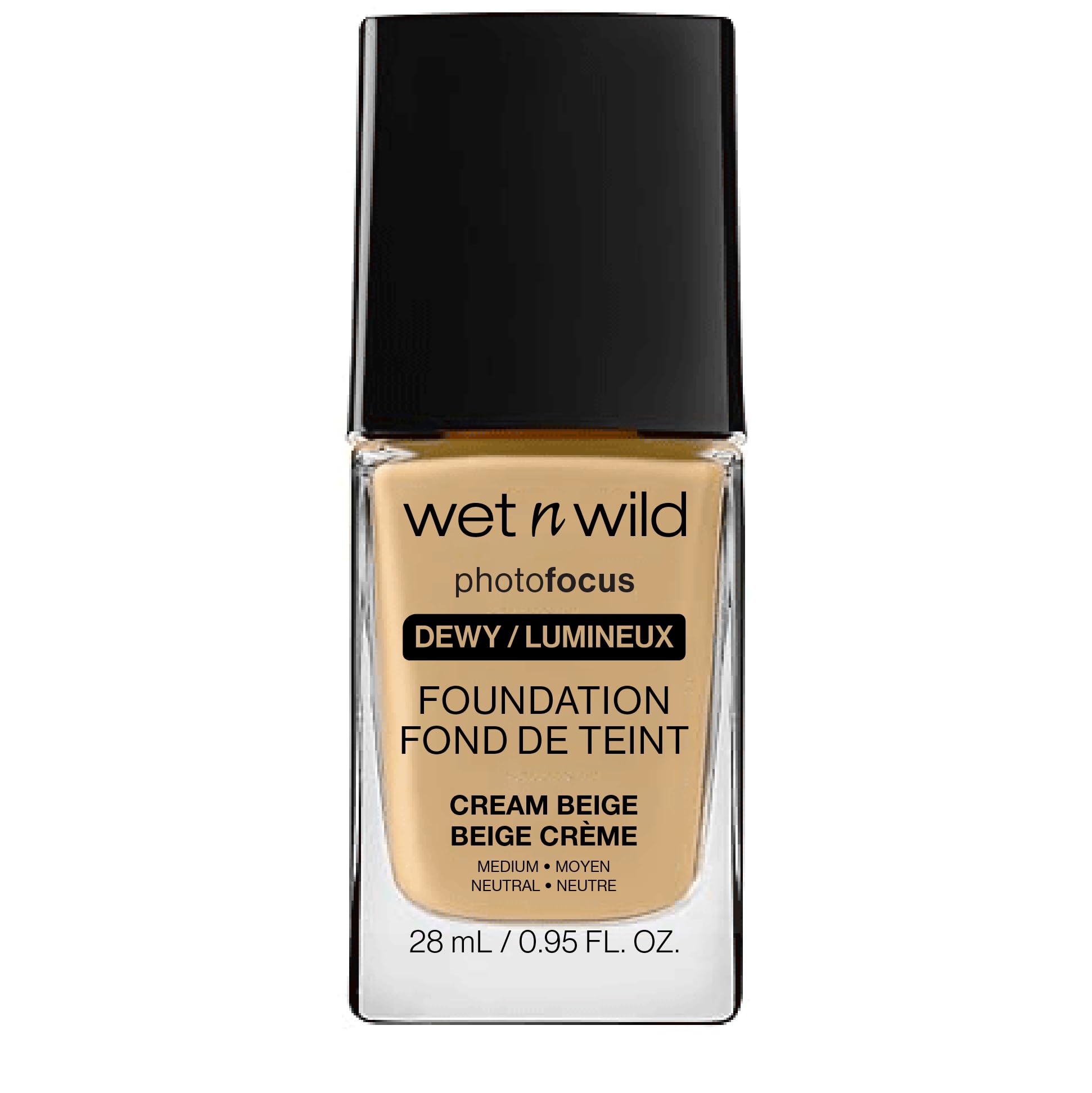 Wet n Wild Photo Focus Dewy Foundation, Hydrating Liquid Foundation for Normal to Dry Skin, Flash-Proof No White Cast, Buildable Radiant Finish, Cream Beige
