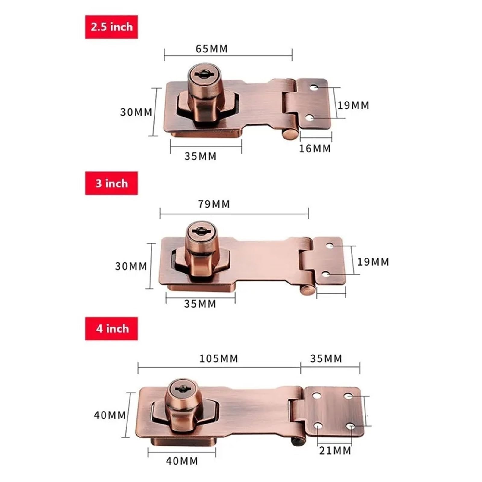2 pezzi in lega di zinco con chiave Hasp Lock senza punzonatura antieffrazione Home Office Fibbia sicurezza capannone armadio cassettiera serratura porta in legno(4 inch-Black)