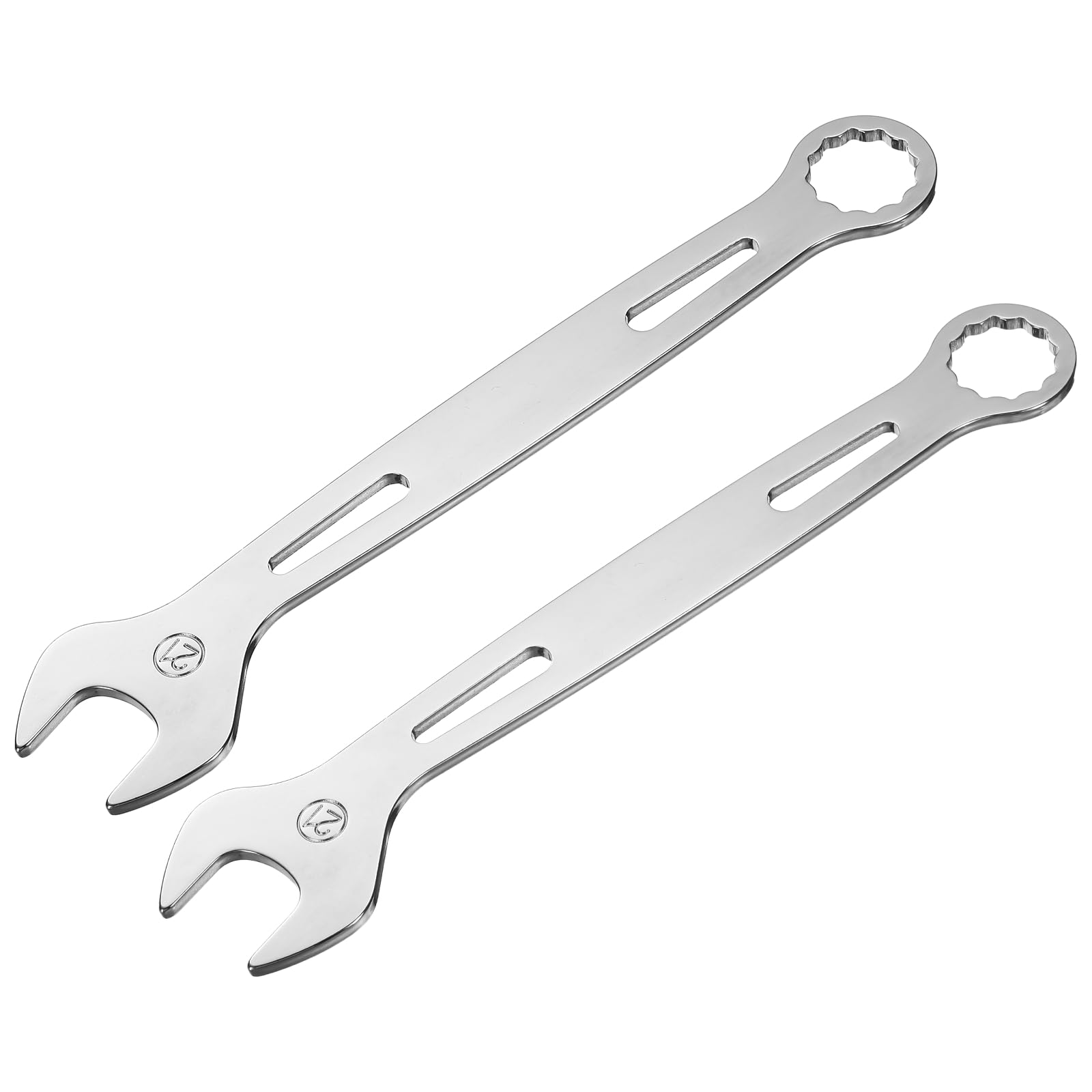 sourcing map 2Pcs Combination Wrench 21mm Metric Super Thin 12-Point Box and Open End Chrome Vanadium Steel Double Ended Spanner Tool for Automotive Furniture Machinery DIY Repair, Silver