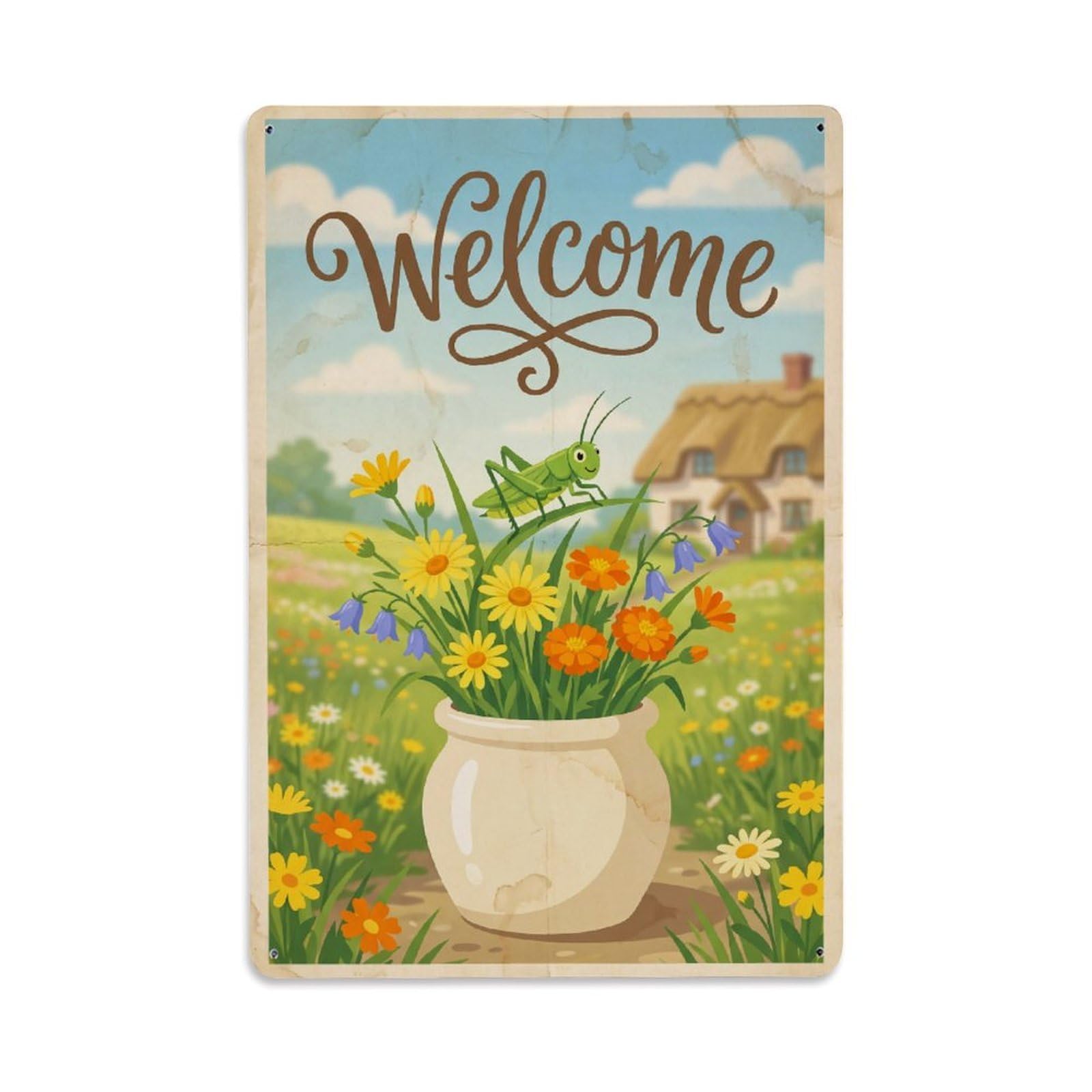 Cxhjca 8X12inch(20X30cm) Vintage Welcome Cricket Warm Wishes Metal Tin Sign