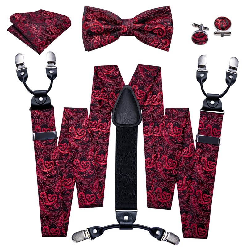 Corbata preanudada roja de seda con diseño paisley para hombre miniatura 4
