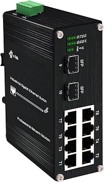 Industrial 8-Port Gigabit Ethernet Switch DIN Rail Mount - 10/100/1000Mbps Unmanaged with 2 SFP Fiber Ports