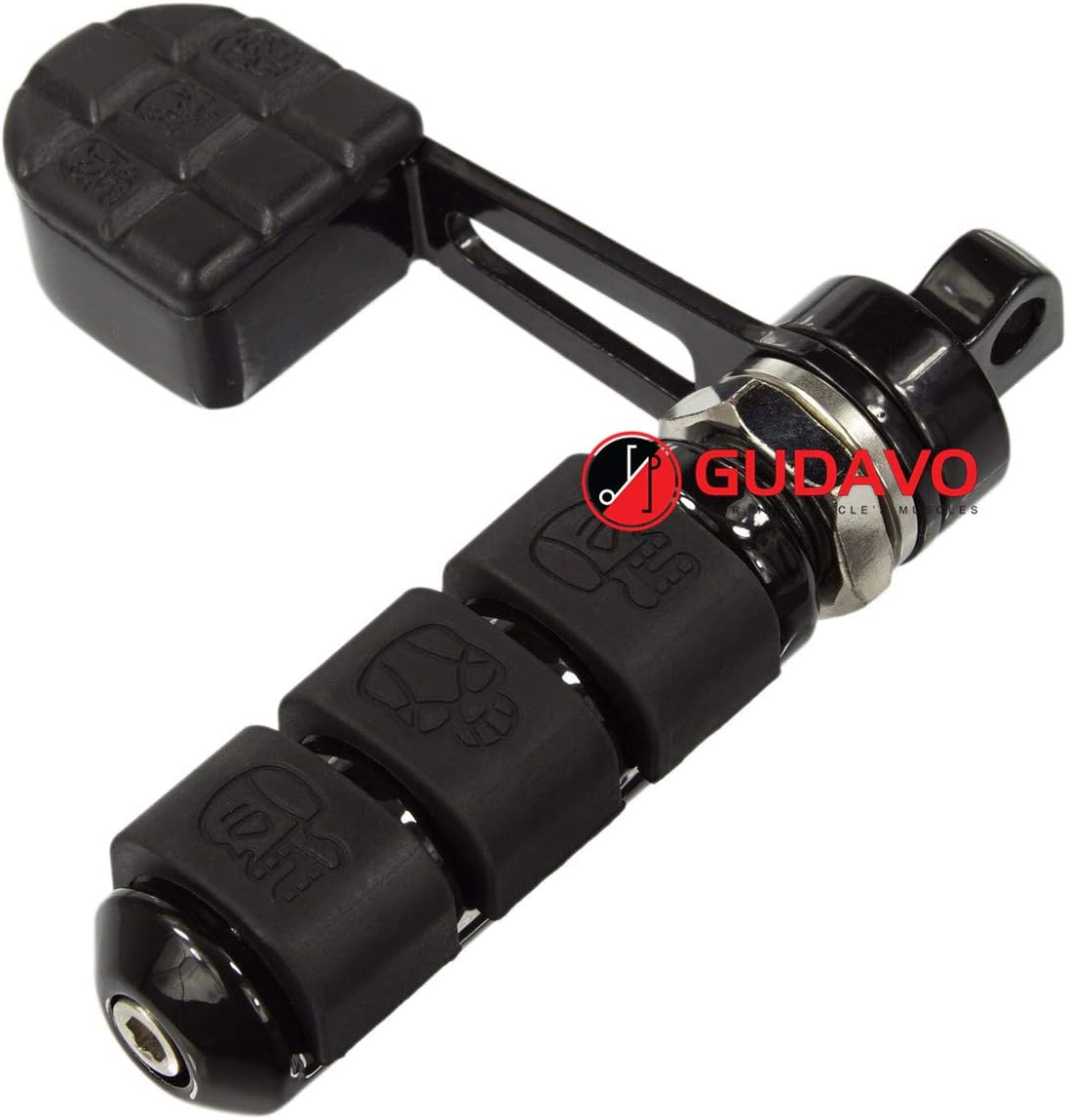Motorcycle black skull foot pegs with heel support compatible with Harley Davidson soft rubber heel rest anti-vibration