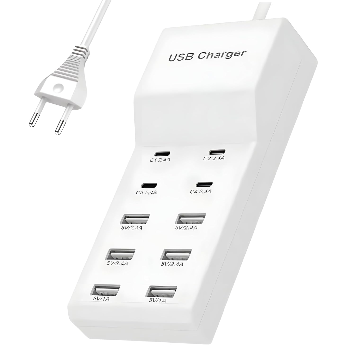 COOLCOLD Charging Station | Type c + USB Charger Hub | Portable 10 Port (4-Ports USB-C and 6 Port of USB-A) Dock for Multiple Devices Phones Tablet Smartwatch Headphones Speakers (White)