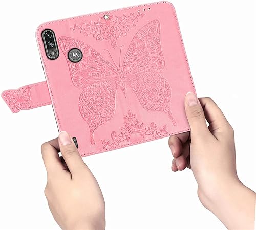 Miniatura 4 de MEIKONST Funda para Moto E7, elegante, con diseño de mariposas, color rosa