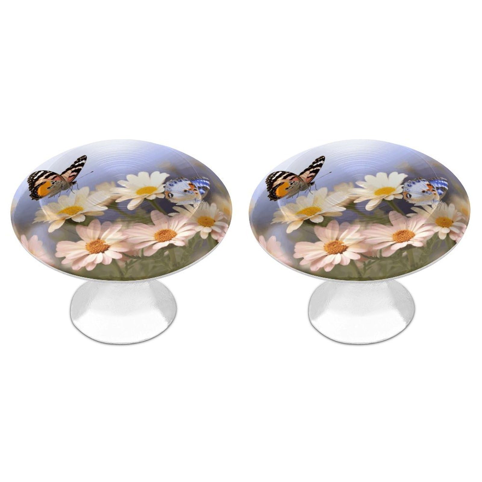 FekiLoot Butterfly Daisy Cabinet Knob Kitchen Drawer Knob Stainless Steel Round Drawer Pulls Modern Cabinet Hardware Vintage Dresser Drawer for Kitchen Bathroom Closet Dresser Cabinets