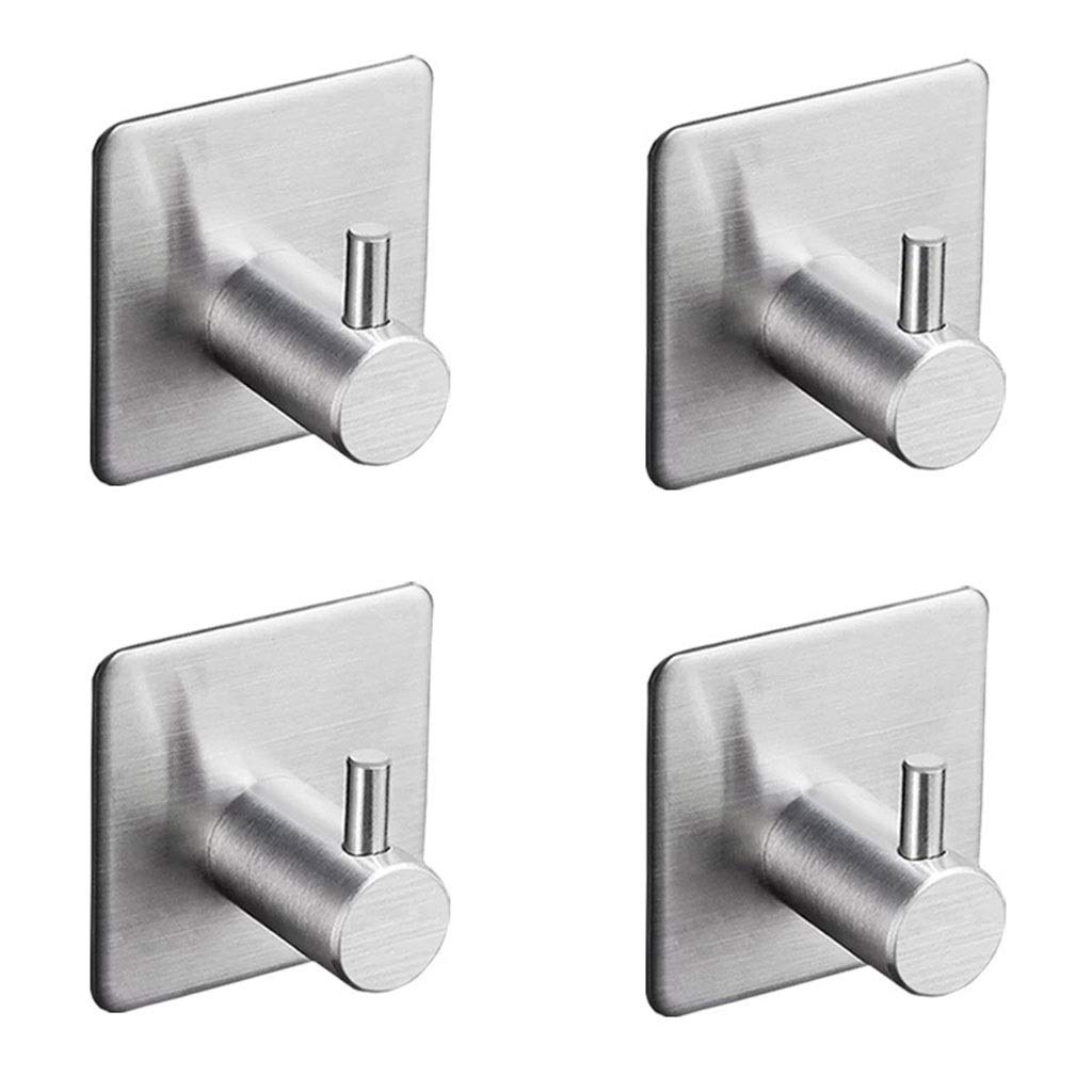 DXTFDHB Self Adhesive Hooks, Stainless Steel Towel Hooks, for Robe, Coat, Towel, Keys, Bags Heavy Duty Hook (Pack Of 4)(Silver1)