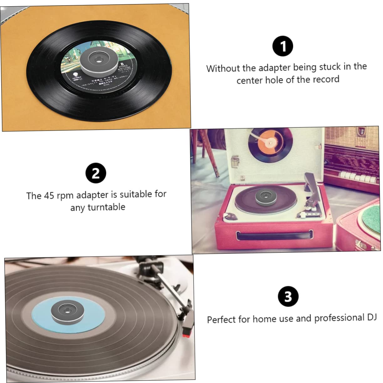 BESTonZON 3 Pezzi 45 Cupola del giradischi in vinile Cupola per dischi in vinile da 7 pollici adattatore per hi in da 7 pollici adattatore per hi in metallo o Accessori