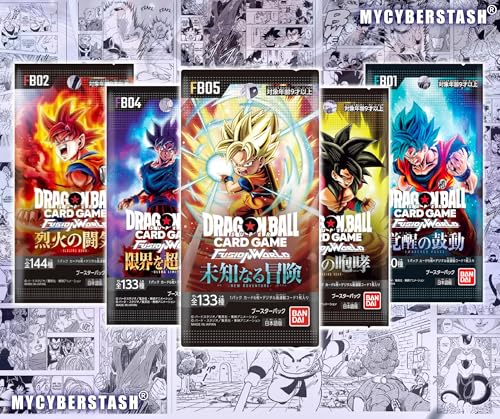 DBZ Booster Pack Bundle (FB-01FB-05 5 Packs) + Enamel Pin & Stickers | SB-02 Chase Pack: 1-in-5 Odds (Japanese)