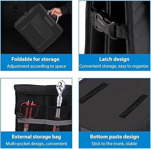 Miniatura 3 de Organizador de maletero de automóvil con tapa, organizador plegable de tela Oxford impermeable de 28 litros con mango de aluminio, caja de