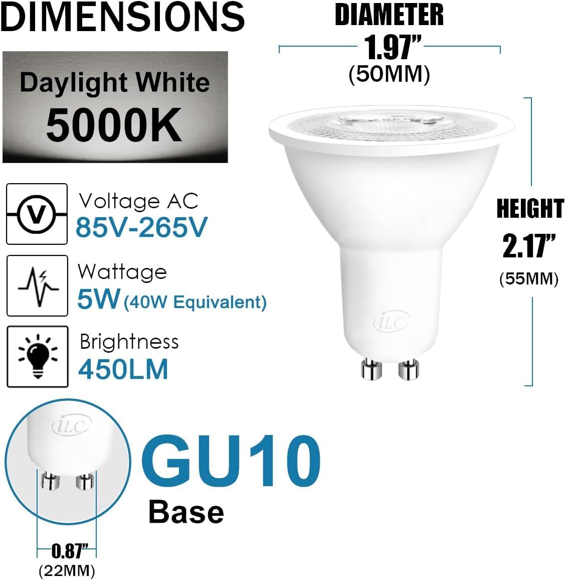 wisdom line Lampadina LED GU10 cambia colore, 12 pezzi multicolori 5W 100-240vac, RGB ± CCT bianco caldo a bianco freddo, GU10 RGB con telecomando, equivalente alogeno da 35 Watt