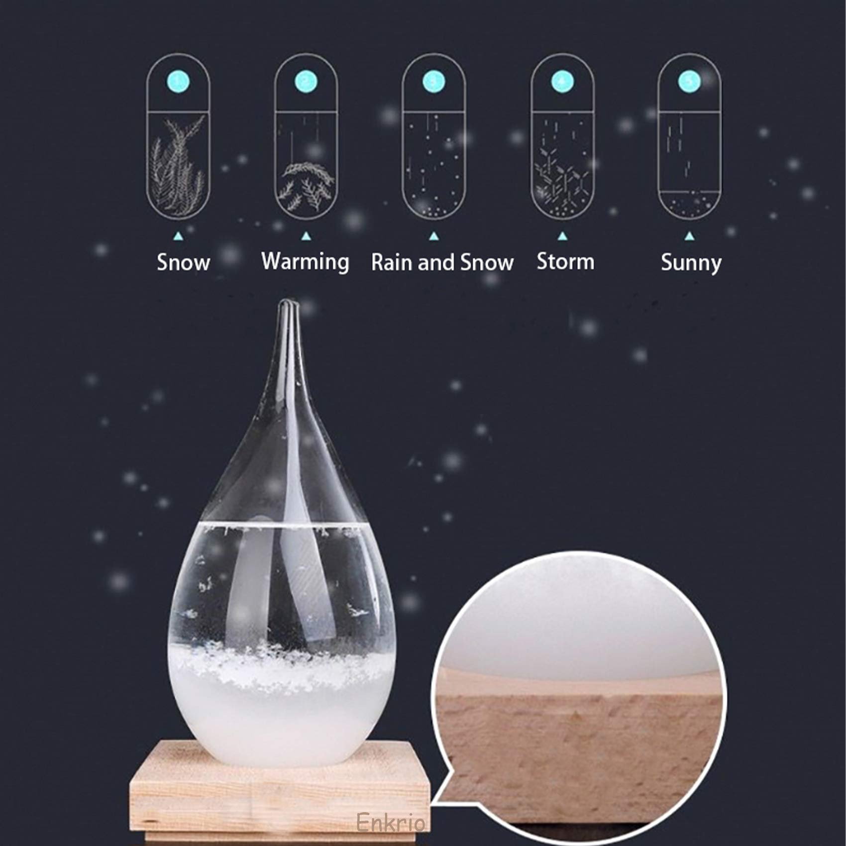 Storm Glass Weather Predictor, Barometer Bottle with Wood Base for Home & Office Decoration - Weather Station (Medium)