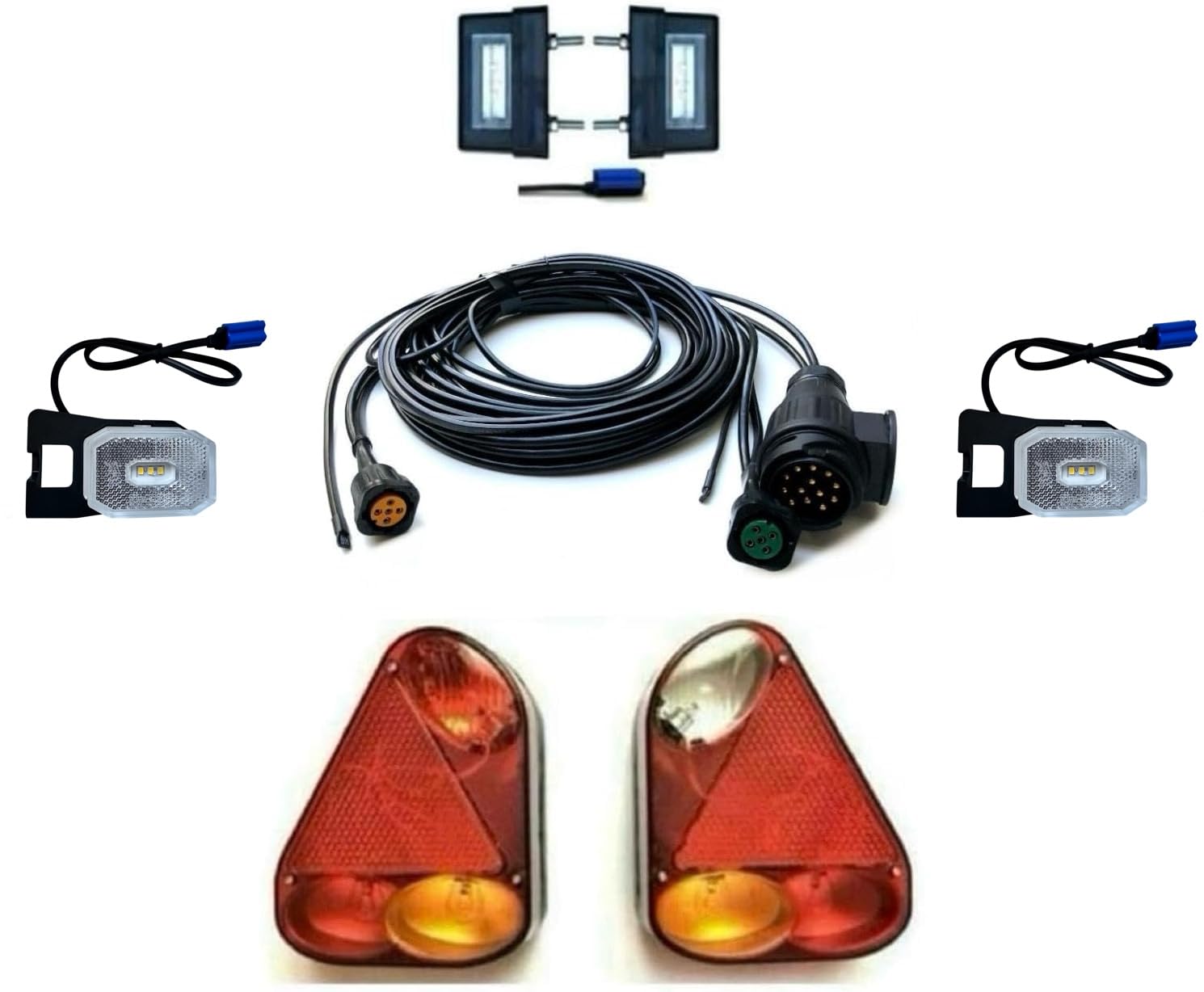 Kit d’éclairage remorque 13 broches avec 2 feux arrière, 4 éclairages de plaque LED, câble, 12V/24V, E9, avec ou sans protection