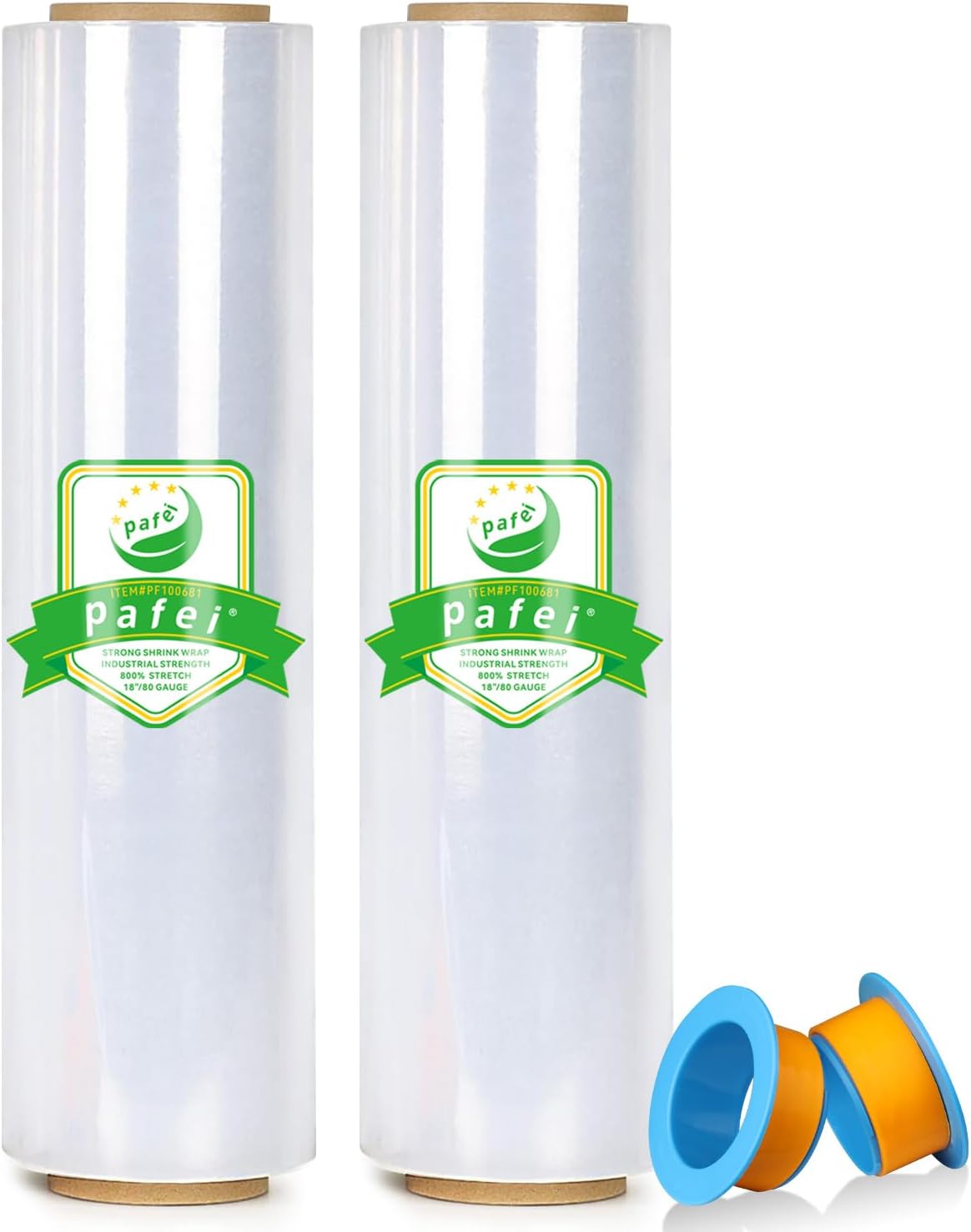 18" x 1500' Plastic Stretch/Shrink Wrap Roll - 80 Gauge Industrial Shrink Wrap for Moving, Heavy Duty 800% Stretch for Pallets, Packing, Shipping&Furniture Protection​ with Handles-2 Rolls