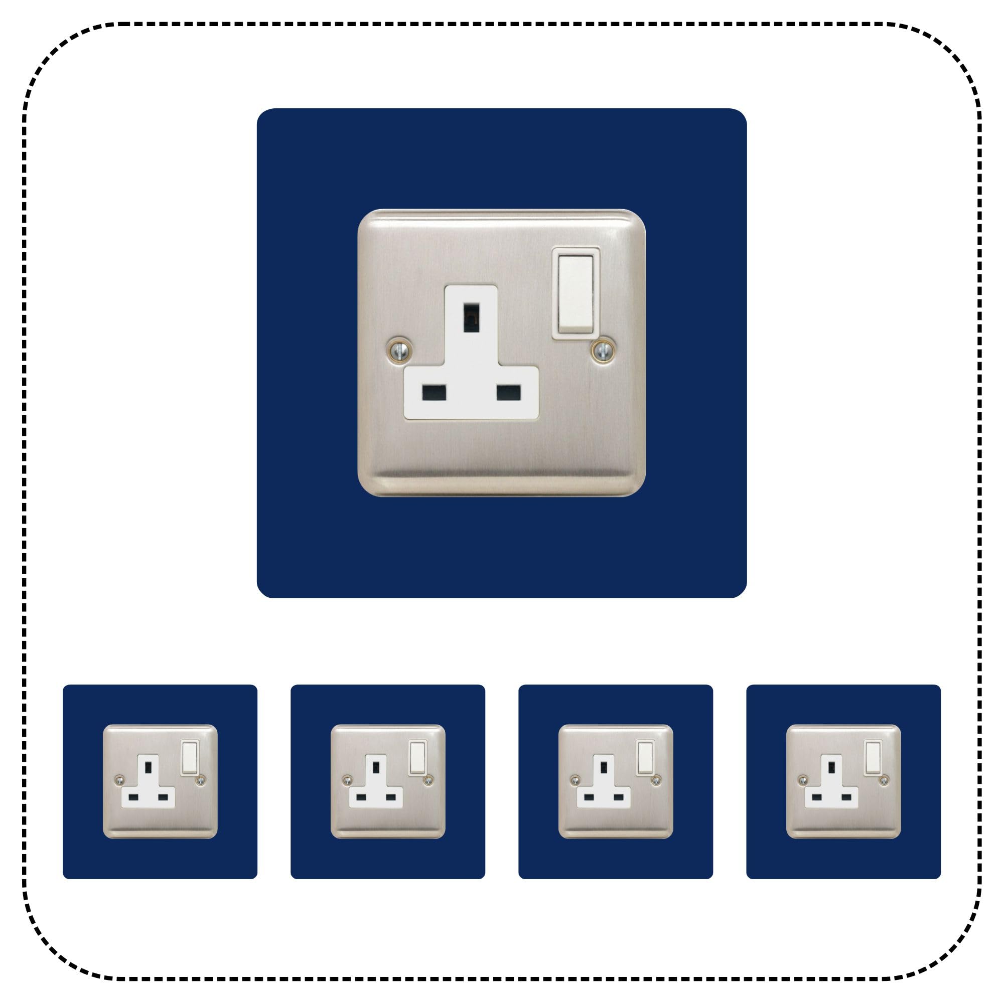 Set of 5 Single Socket Surround, Acrylic Back Panel or Plate, Protect Wall from Finger Prints, Choose from 18 Colours (Navy) — image 1