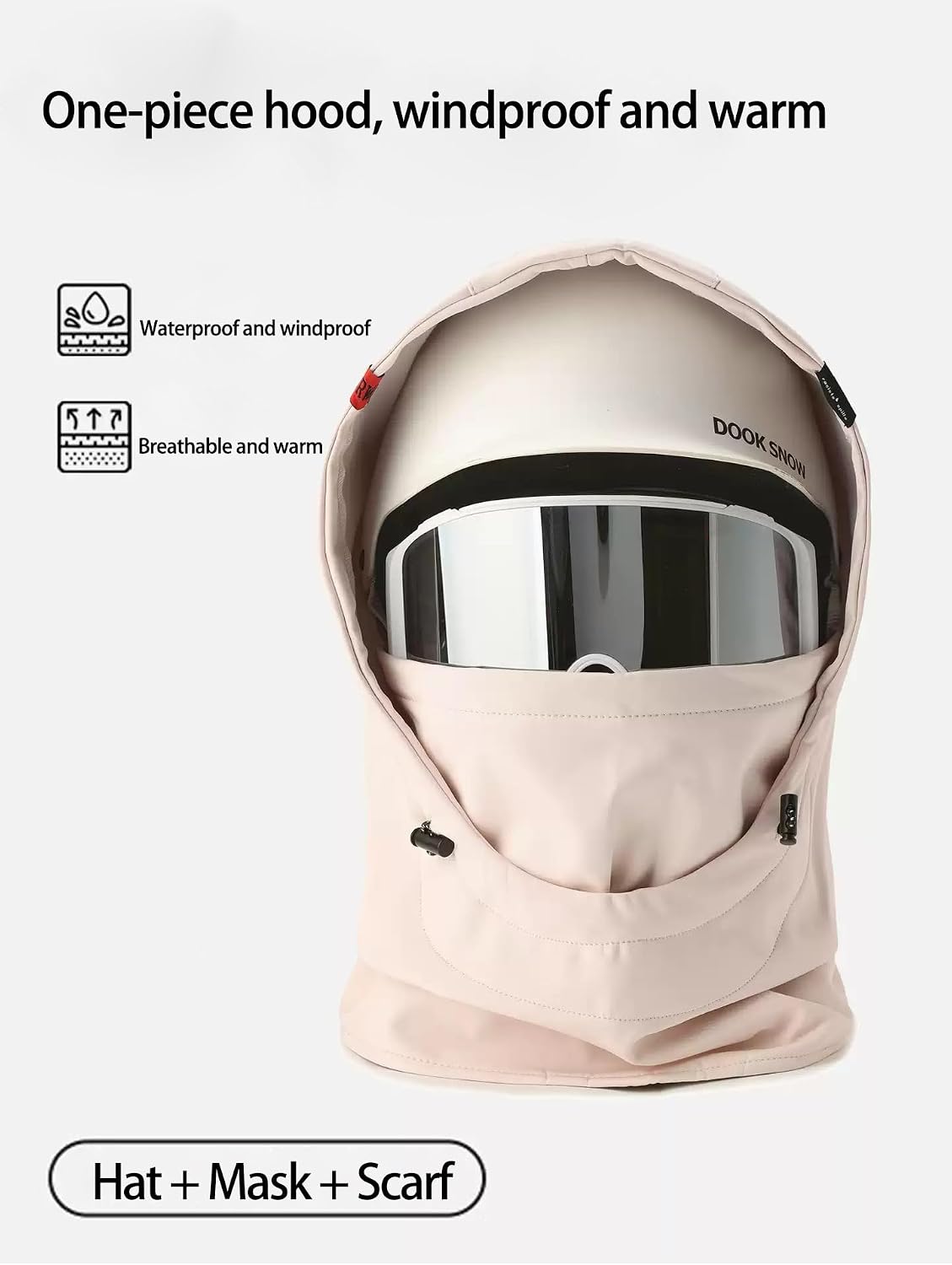 DOOK SNOW Ski Helmet Hood Cover - 3-in-1 Windproof Balaclava with Adjustable Drawstring, Fleece Lined Face Mask for Men&Women