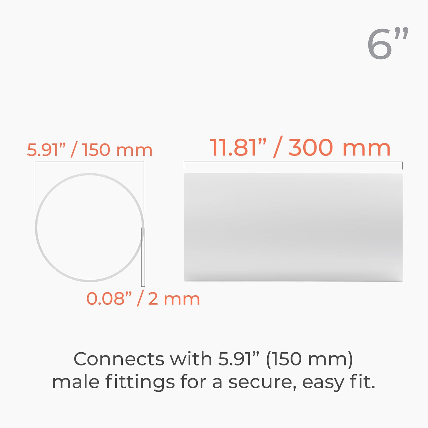 6 Inch Round Plastic Duct Pipe – 12" Inch Long Ventilation Tube – White Rigid Vent Duct for Heating, Cooling, Exhaust, Air Supply, and HVAC Systems – Durable, Smooth Finish – Easy to Connect