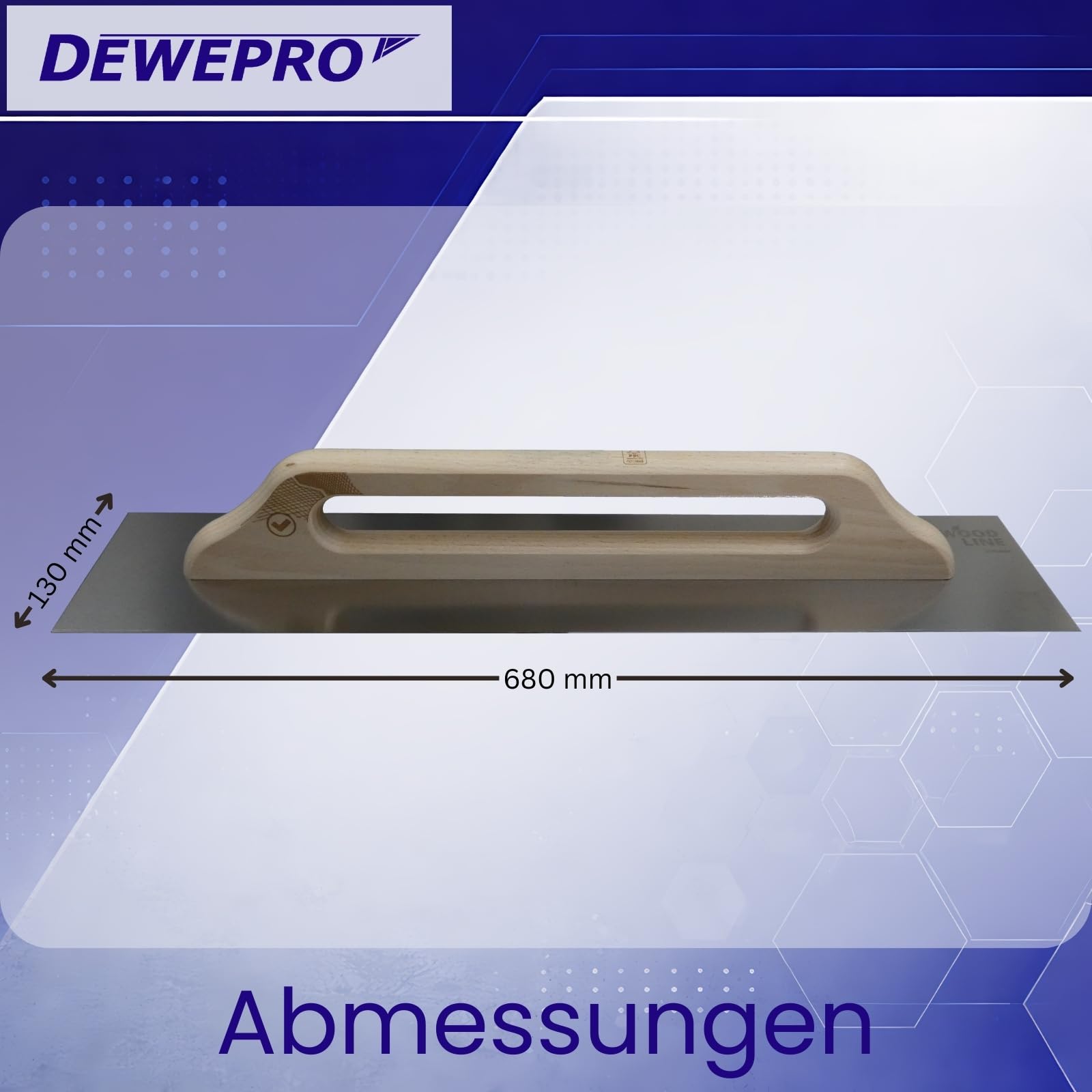 DEWEPRO® Frattazzo svizzera, Spatola Lisciante - Cazzuola per Intonaco - Acciaio Inossidabile 680 x 130 mm - Con Manico in Legno