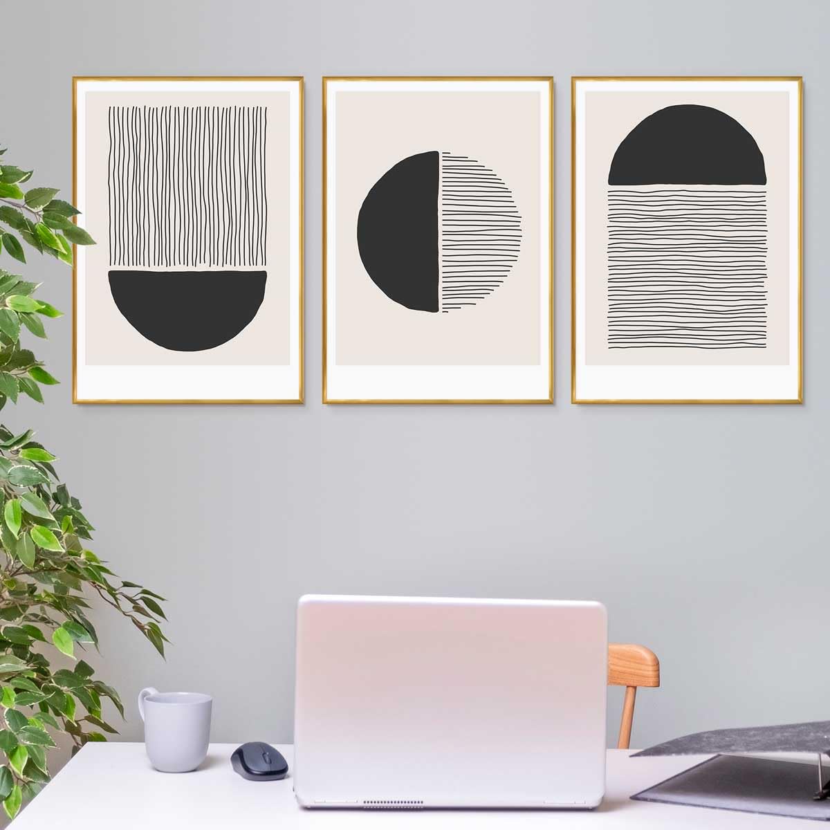PHOTOLINI Cadre photo A2 42 x 59,4 cm dorés, lot de 3 cadres en plastique étroits, verre acrylique, à suspendre, avec accessoires - pour documents, diplômes, certificats et photos