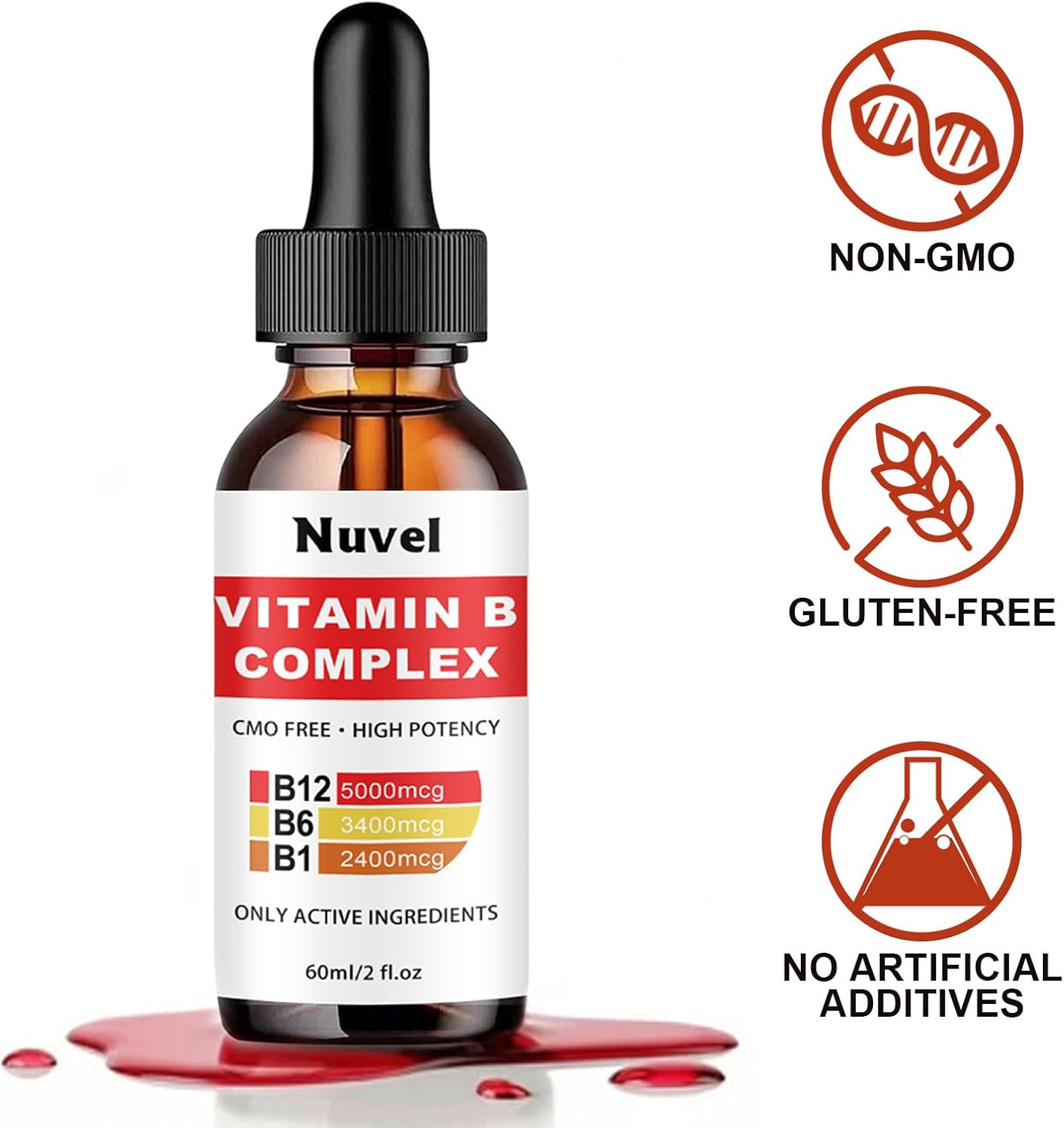 Nuvel Vitamin B Complex with B12, B1, B6, Essential Vitamin 5-in-1 Vitamin B Complex Liquid Drops