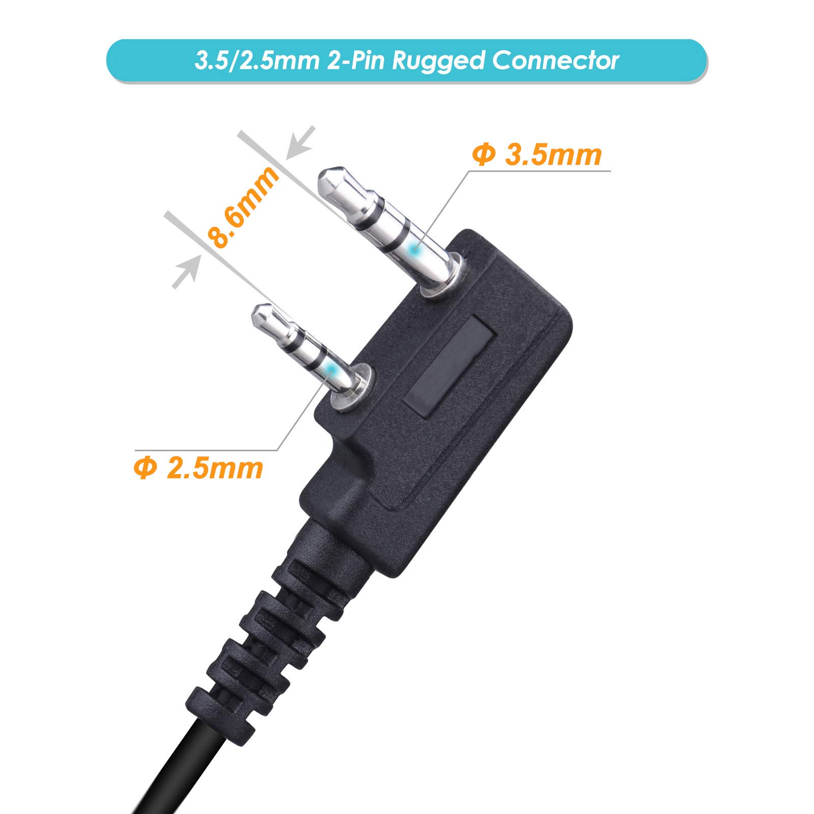 Walkie Talkie (2 sztuki) 2-pinowe słuchawki Walkie Talkie 3,5 mm / 2,5 mm z mikrofonem PTT i obrotowymi słuchawkami dousznymi o 180°, kompatybilne z dwukierunkowymi radiami Kenwood Bao Feng