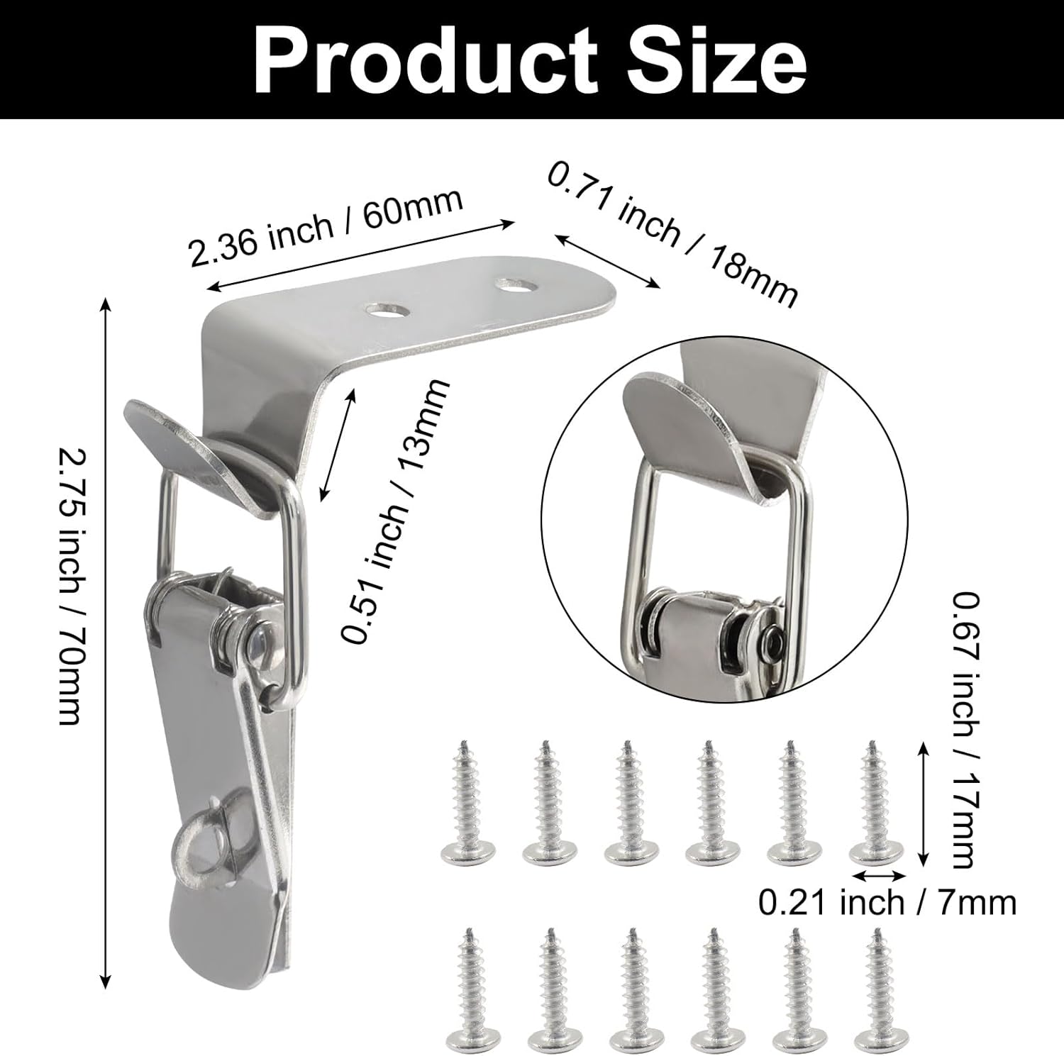 8PCS 90-Degree Tool Box Latches, Stainless Steel Cabinet Locks & Trunk Hasps, Complete with Clasp Buckle & Screws for Trailer, Locker, Case Box