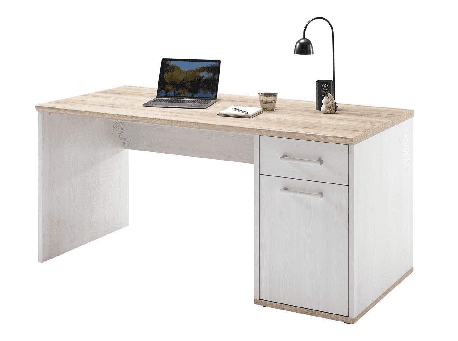 DEINE TANTE EMMA Romance-Escritorio con cajón en imitación de alerce Sibiu San Remo-Mesa de Oficina Moderna con Gran Superficie de Trabajo, Madera contrachapada, Blanco, 160 x 76 x 73 cm
