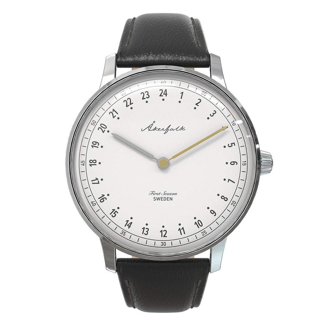 Akerfalk First Season Quarzo Pelle Nero Acciaio Bianco Vintage Orologio Uomo