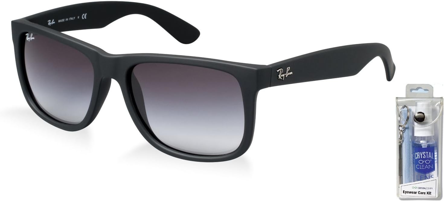 Ray Ban RB4165 601/8G 55mm Rubber Black Justin Sunglasses Bundle - 2 Items