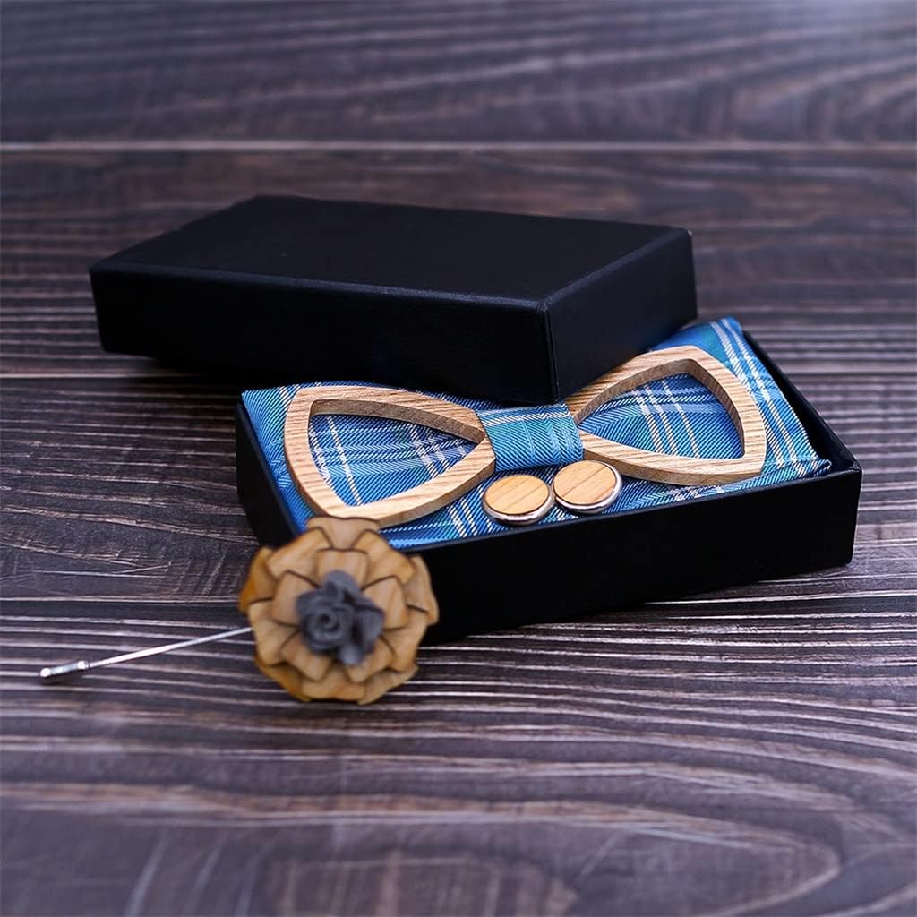 Wooden Tie Cufflinks Square Bow Wedding Dinner Handmade Set