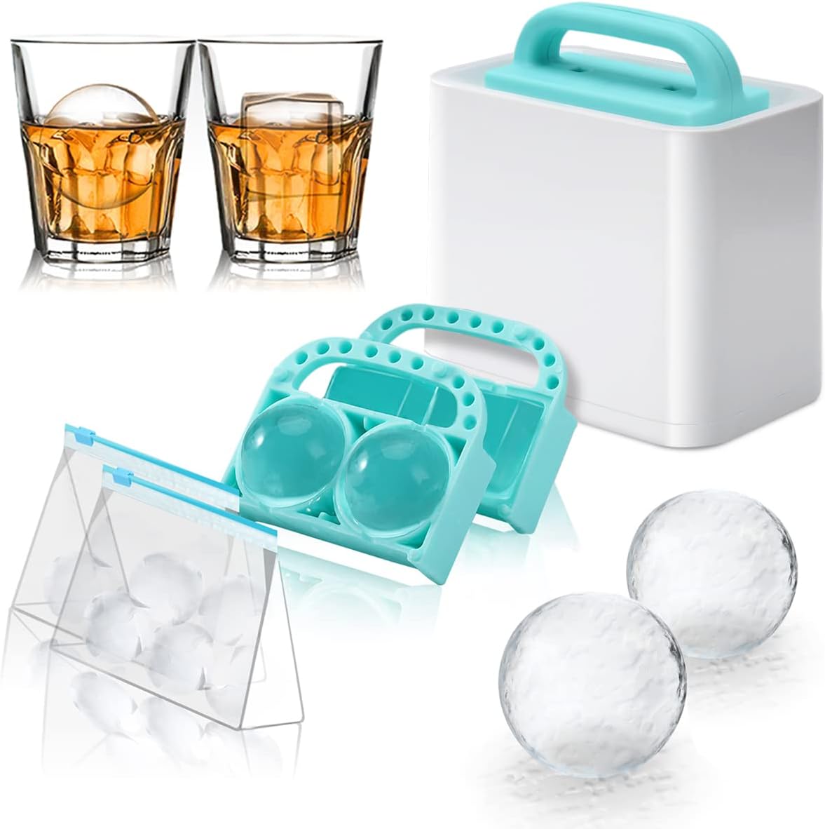 Clear Ice Ball Maker & Ice Cube Maker, Whiskey Ice Mold with Storage Bag Ice Maker