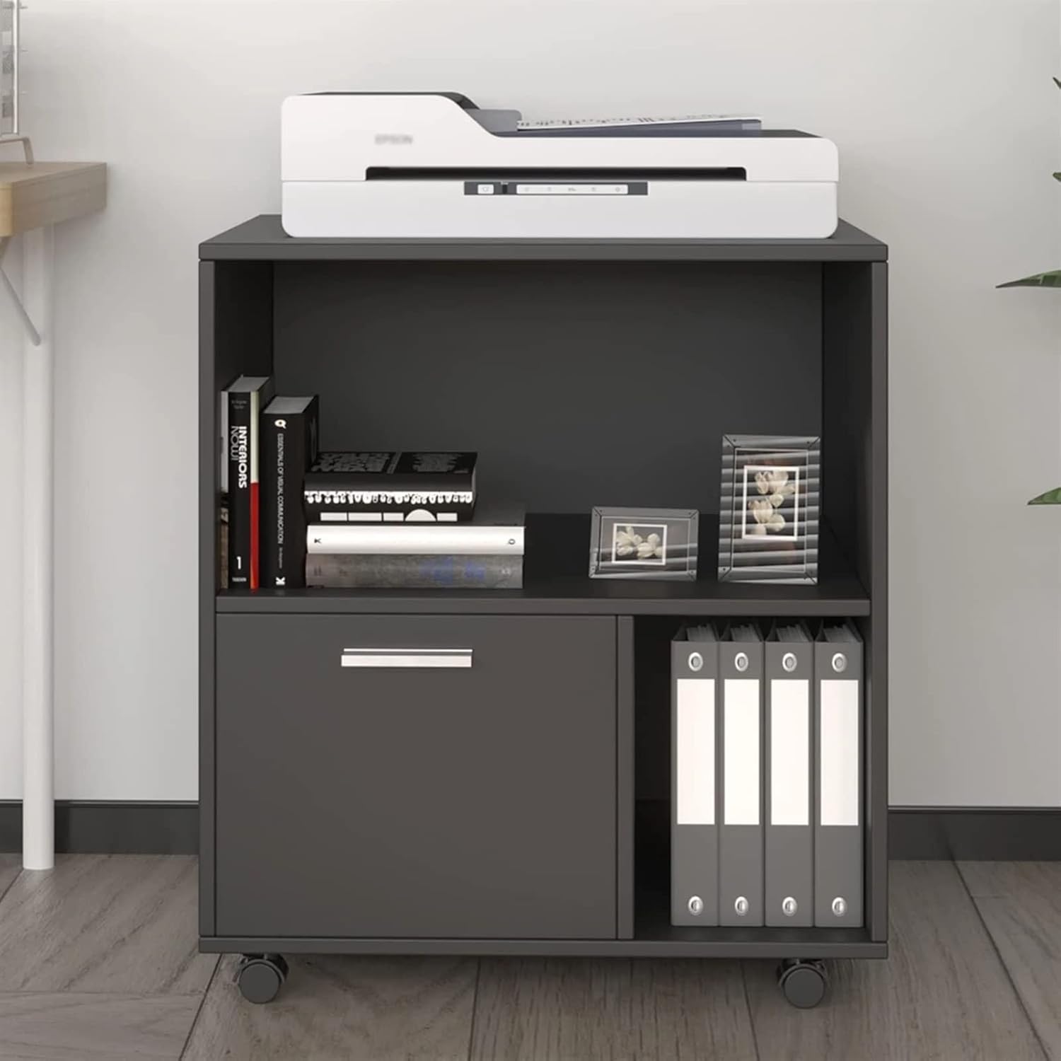 File Cabinet File Cabinets Mobile Printer Stand with Open Storage Shelves and Drawer Wood Lateral Office Cabinet for Home Filing Cabinet