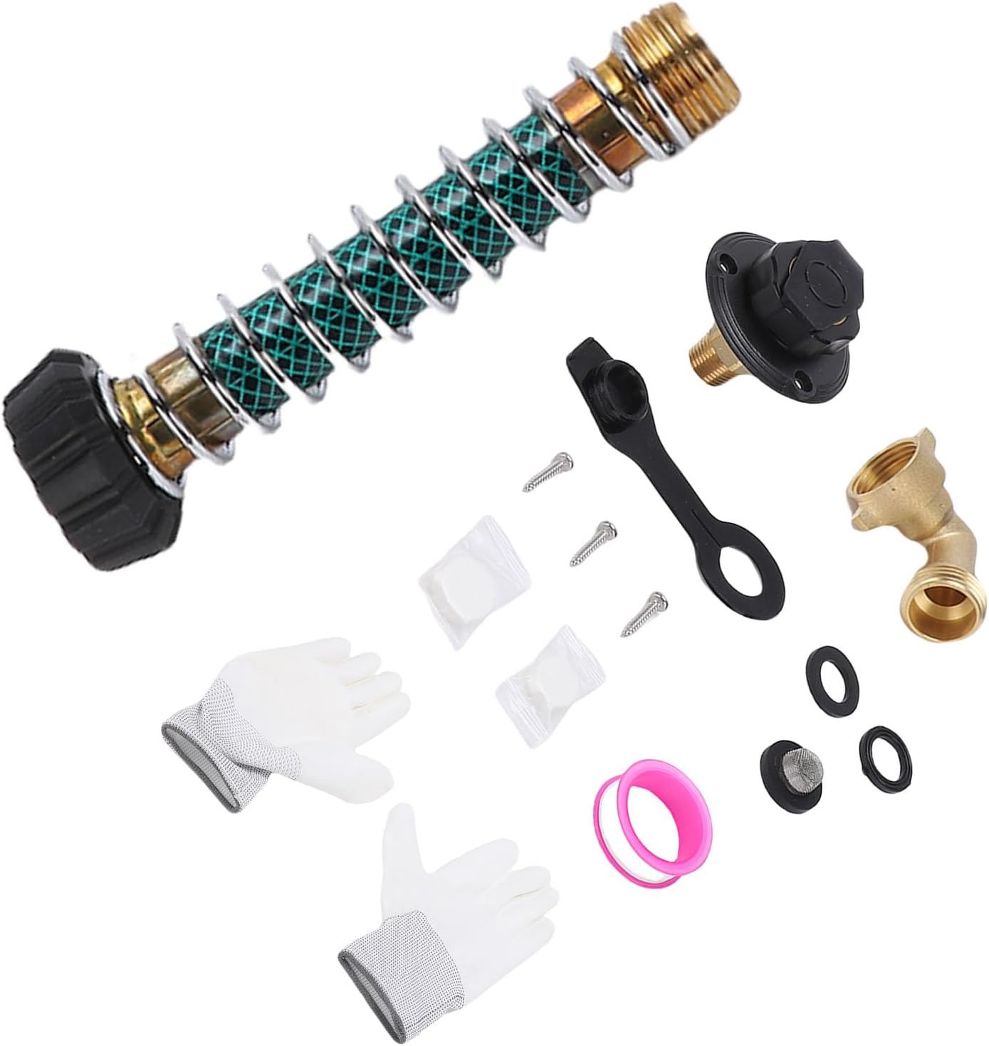 RV Water Inlet Flange, Brass Thread Fitting with Check Valve 3 4 NH Female to 1 2 NPT Male 90 Degree Elbow Connector, Filter Mesh and Dust Plug Flange for RVs Trailers Boats
