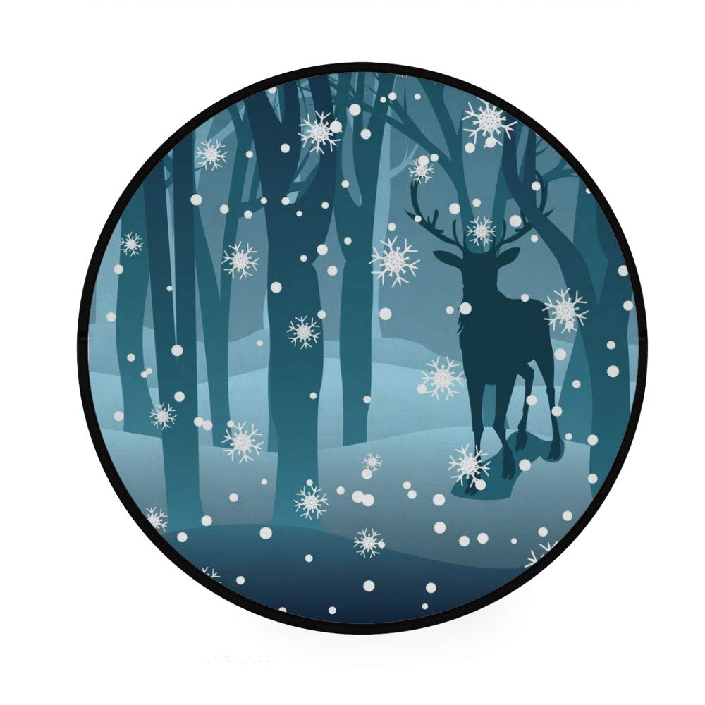 Paillasson rond cerf en forêt antidérapant et absorbant pour cuisine et entrée