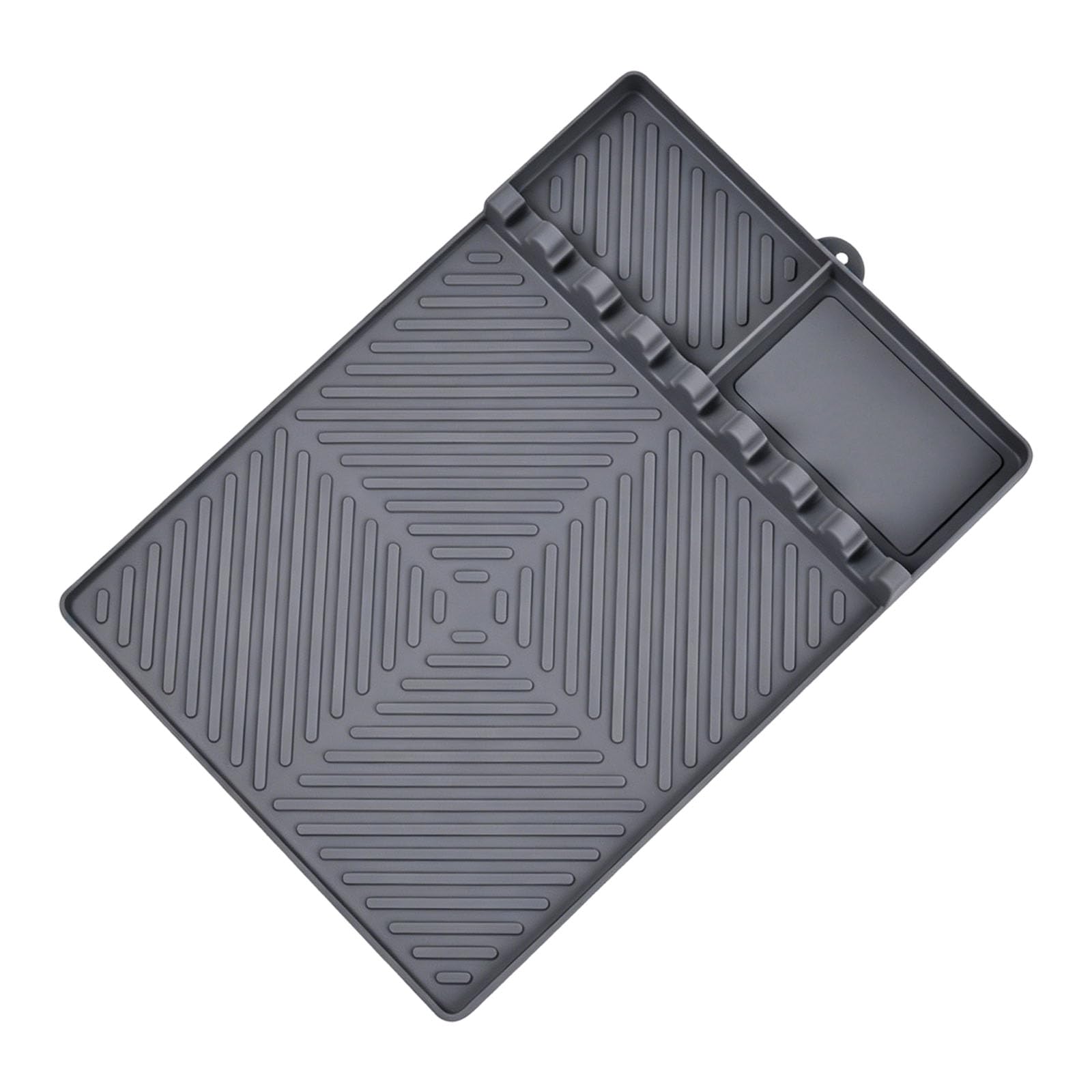 Silicone BBQ Drip Mat with Ridged Design, Tool Rest Slots and Corner Tray for Grill Side Shelf Organization and Prep Silicone Barbecue Drip Mat Grill Side Shelf Organizer Utensil Rest Grease Draining