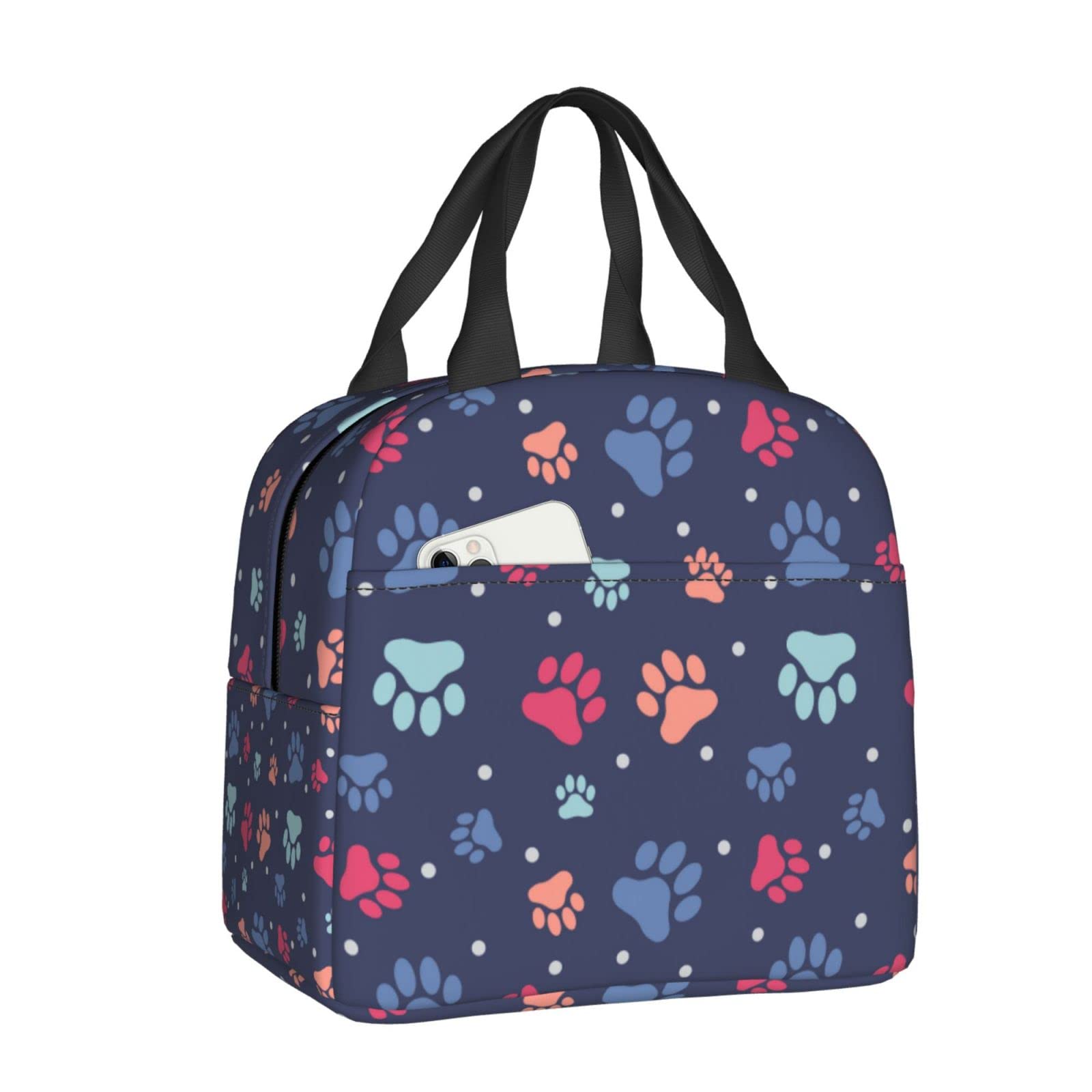 Paw Lunch Bag Insulated Water-Resistant Tote Bag Reusable Lunch Box For Picnic Travel