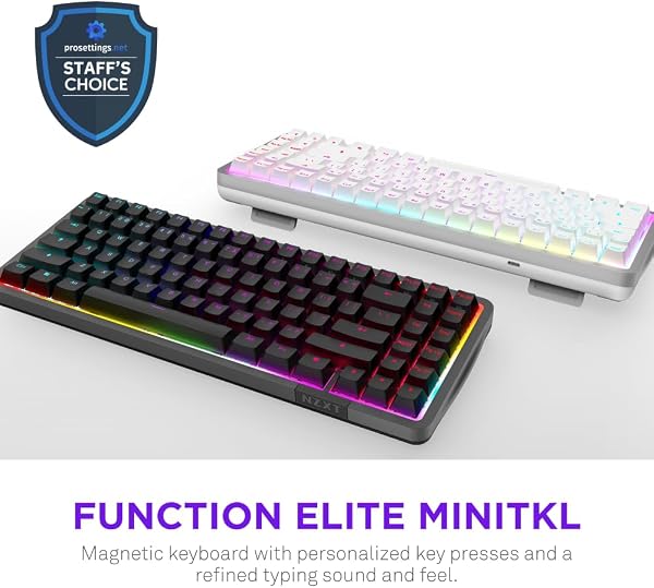 NZXT Function Elite MiniTKL Magnetic RGB Gaming Keyboard - Adjustable Actuation, Dual-Rail Hall Effect Switches, Rapid Trigger, 8K Polling - Enhanced Typing Sound & Feel - UK English Layout - White - 2