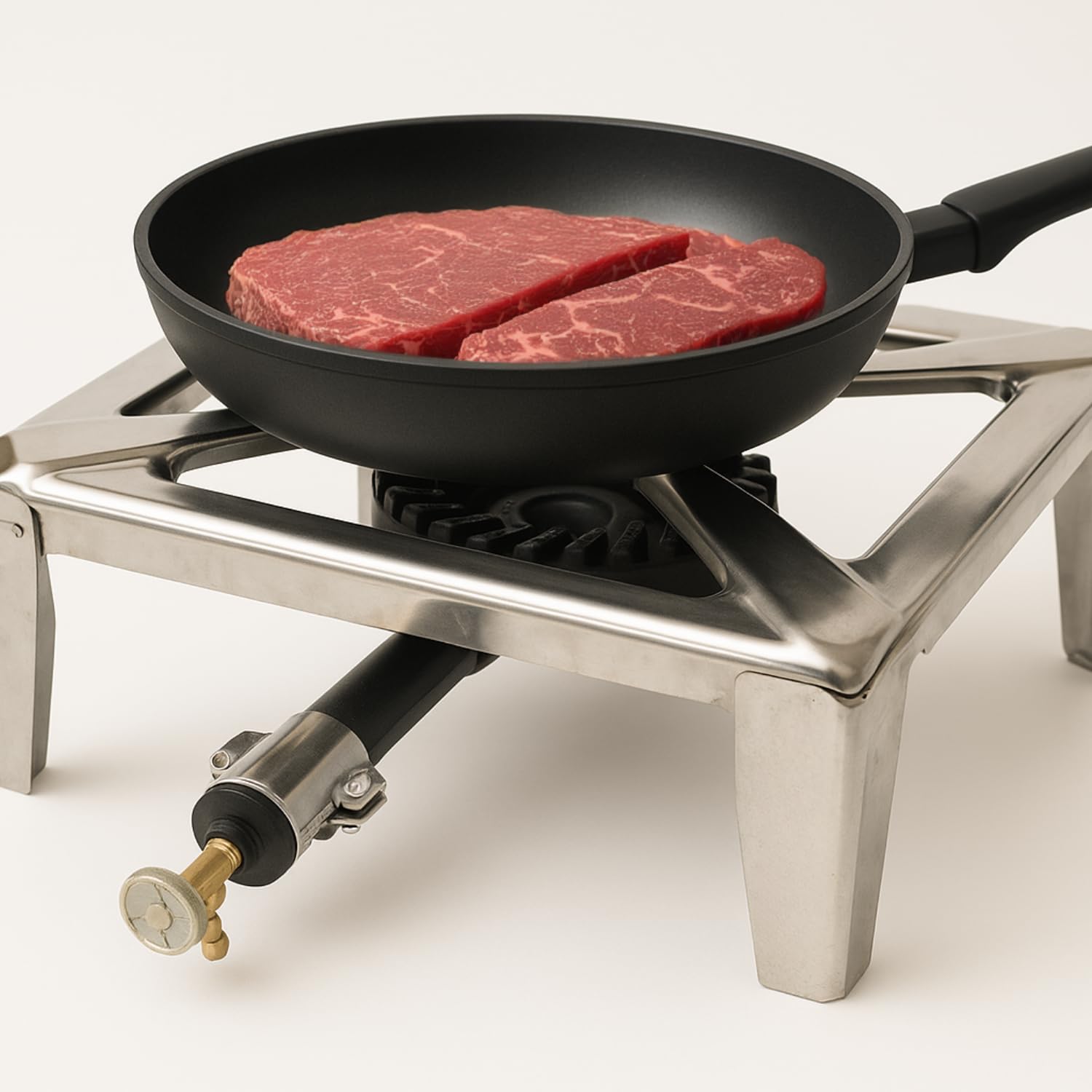 Fornellone Gas Esterno Premium Quality Campeggio Acciaio Inox 40 x 40 x 19 cm Bruciatore Ghisa Metallo Pentole Pesanti Portatile Made in Italy