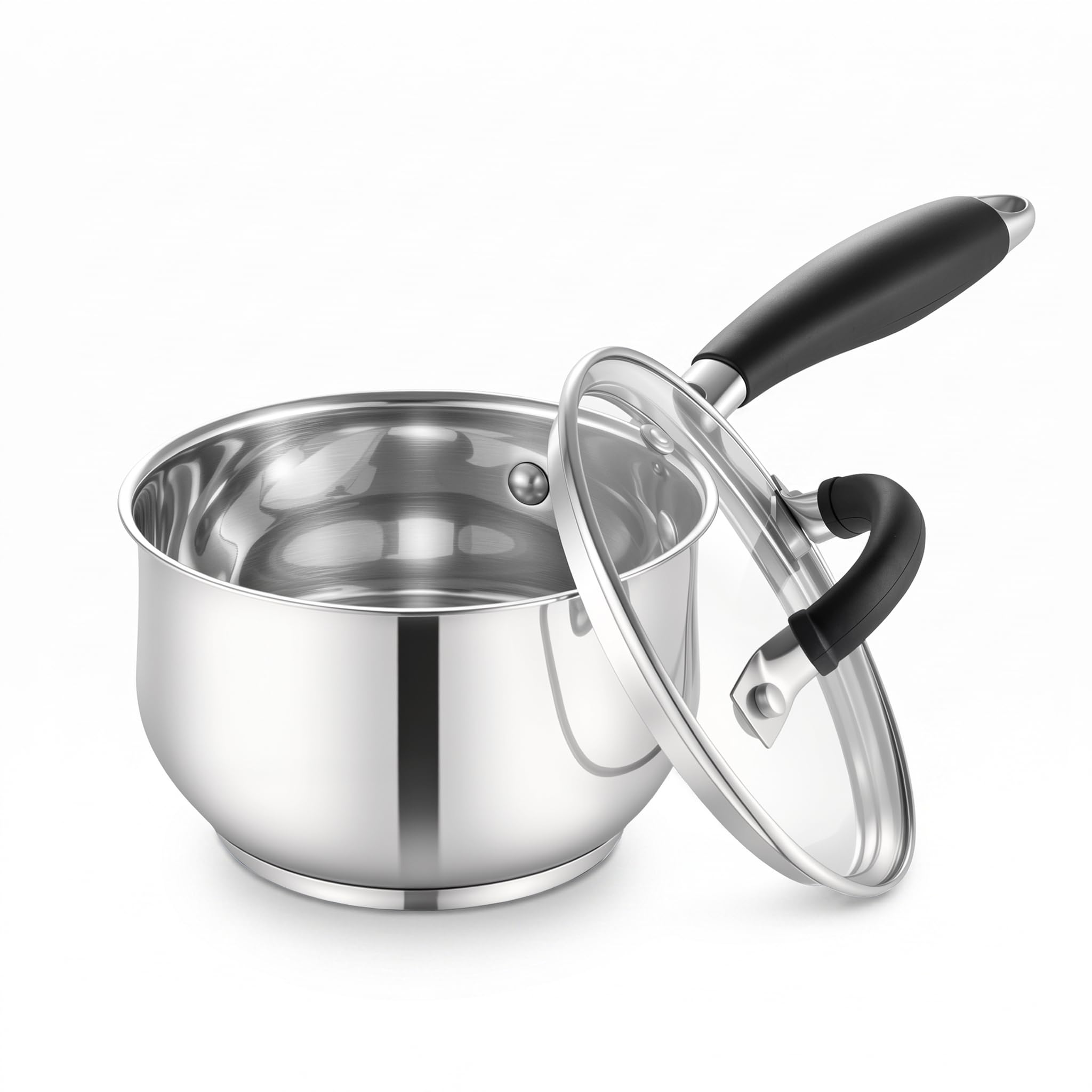 Onader 14cm Saucepan, Stainless Steel Small Milk Sauce Pan with Glass Lid