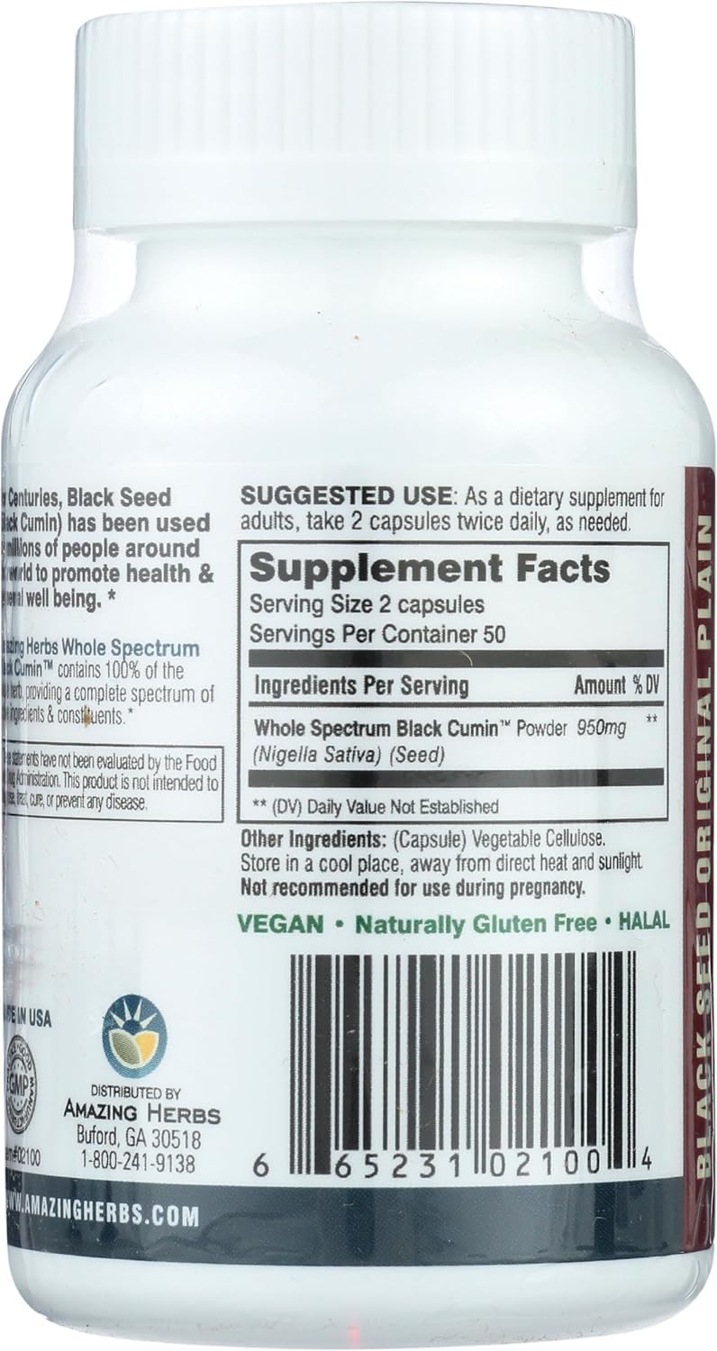 Amazing Herbs Whole Spectrum Black Seed Oil Capsules - 100 Count, 475mg — Amazon image 5