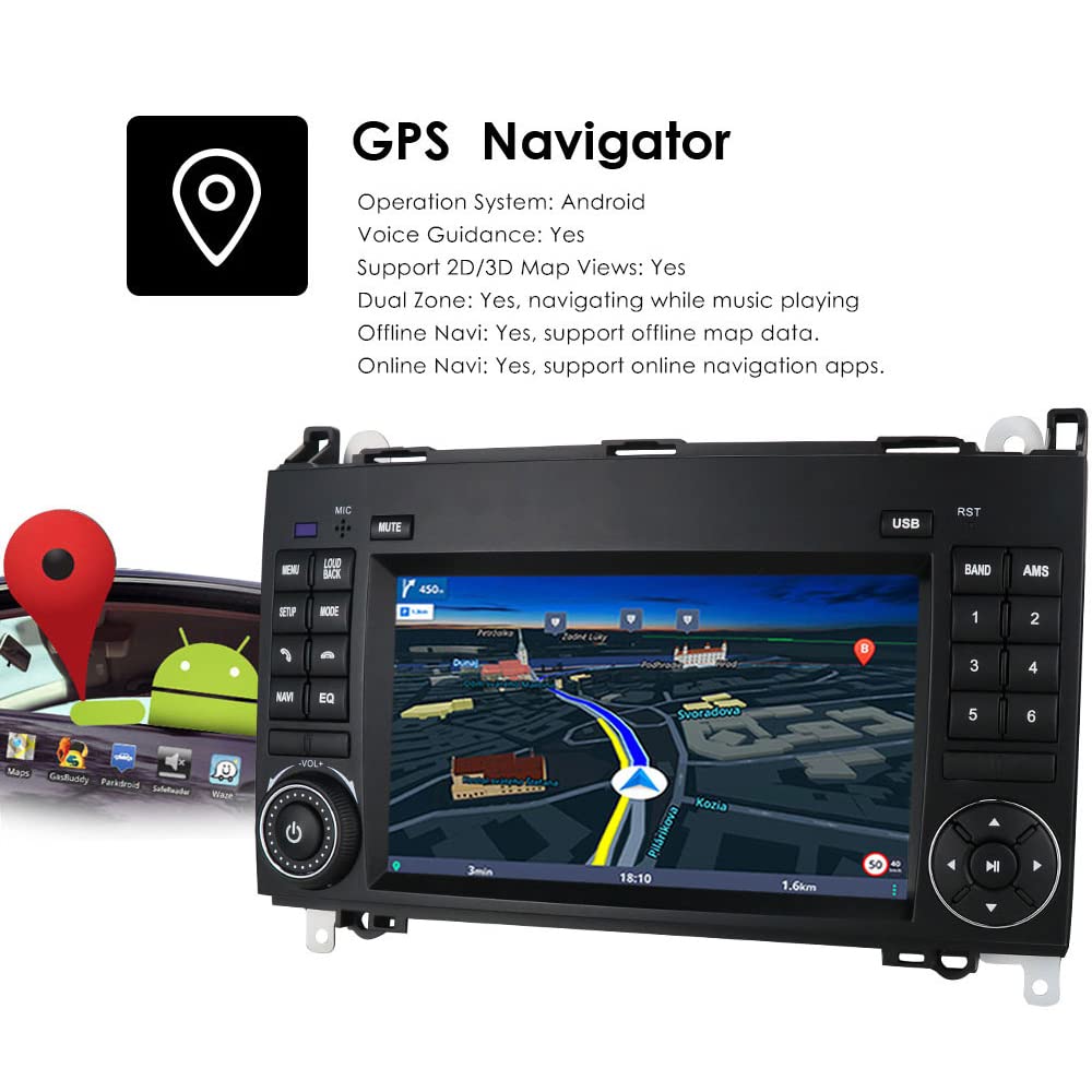 7 Zoll Android Autoradio mit GPS Navigation, WiFi Ersatz für Mercedes Benz A Class W169 A150/A160/A170/A180/A200/B Class W245/V Class W639 W447/Vito/Viano/W906 Sprinter 2500 3000/VW Crafter 2006