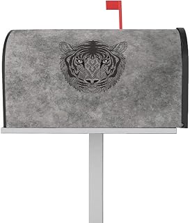 Mailbox Covers Magnetic Post Box Cover Boho Style Tiger Floral Grey Pattern Ethnic Print Mailbox Cover for Outdoor Garden Yard Decorations Standard Size 18.5" X 21.7"