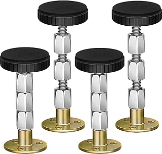 Adjustable Threaded Headboard Stoppers Fixer, Bedside Antishake Telescopic Support Stabilizer, 4 Pack Metal Bed Frame Anti-Shake Tool for Room Wall, Beds, Cabinets, Sofas. (Gold 27-114mm)