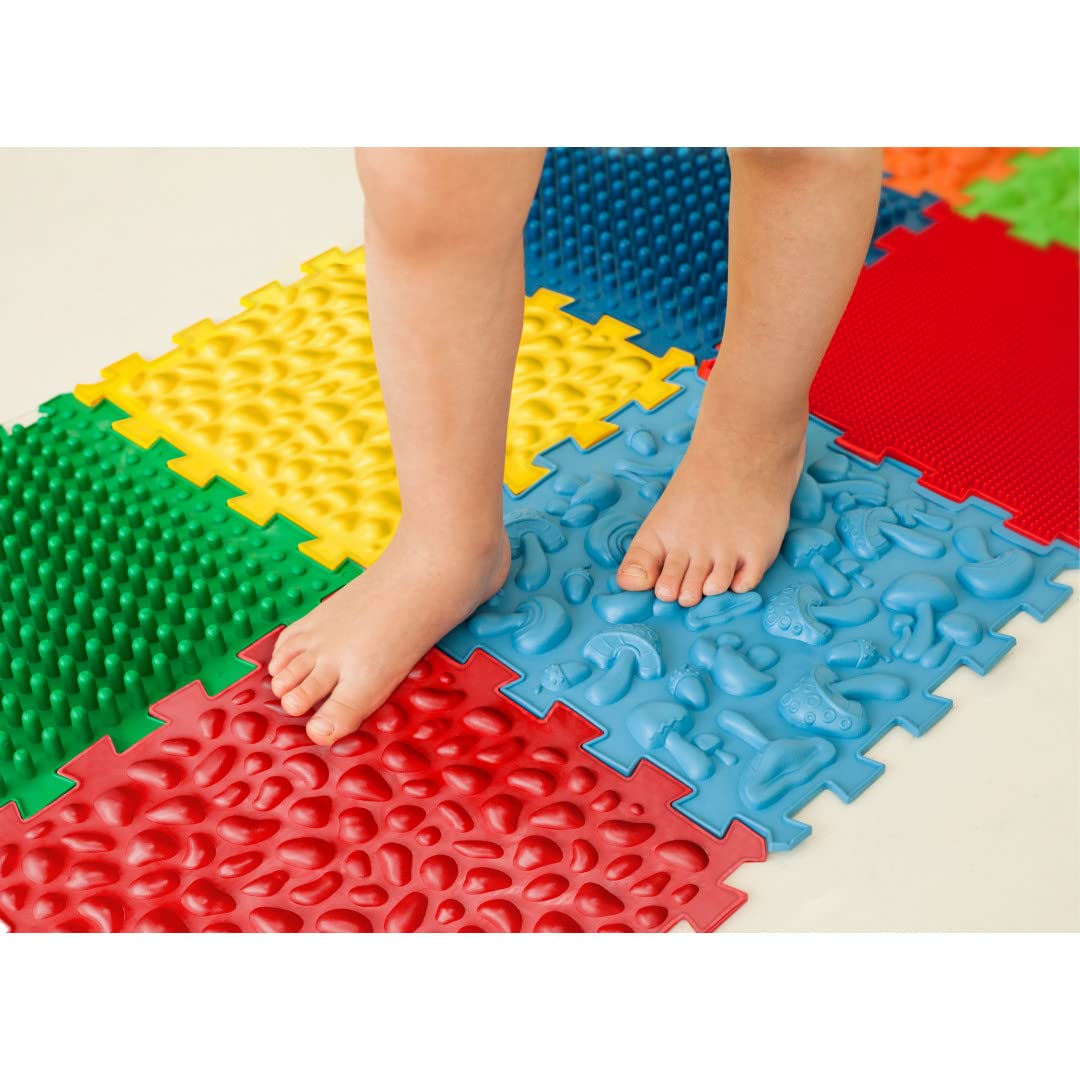 Tappetini ortopedici per massaggi sensoriali e strutturali "Puzzle Mix", 8 pezzi.