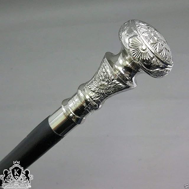 NAUTICAL GIFT STORE Vintage Antique Walking Cane Wooden Walking Stick Silver Brass Handle Knob Gift