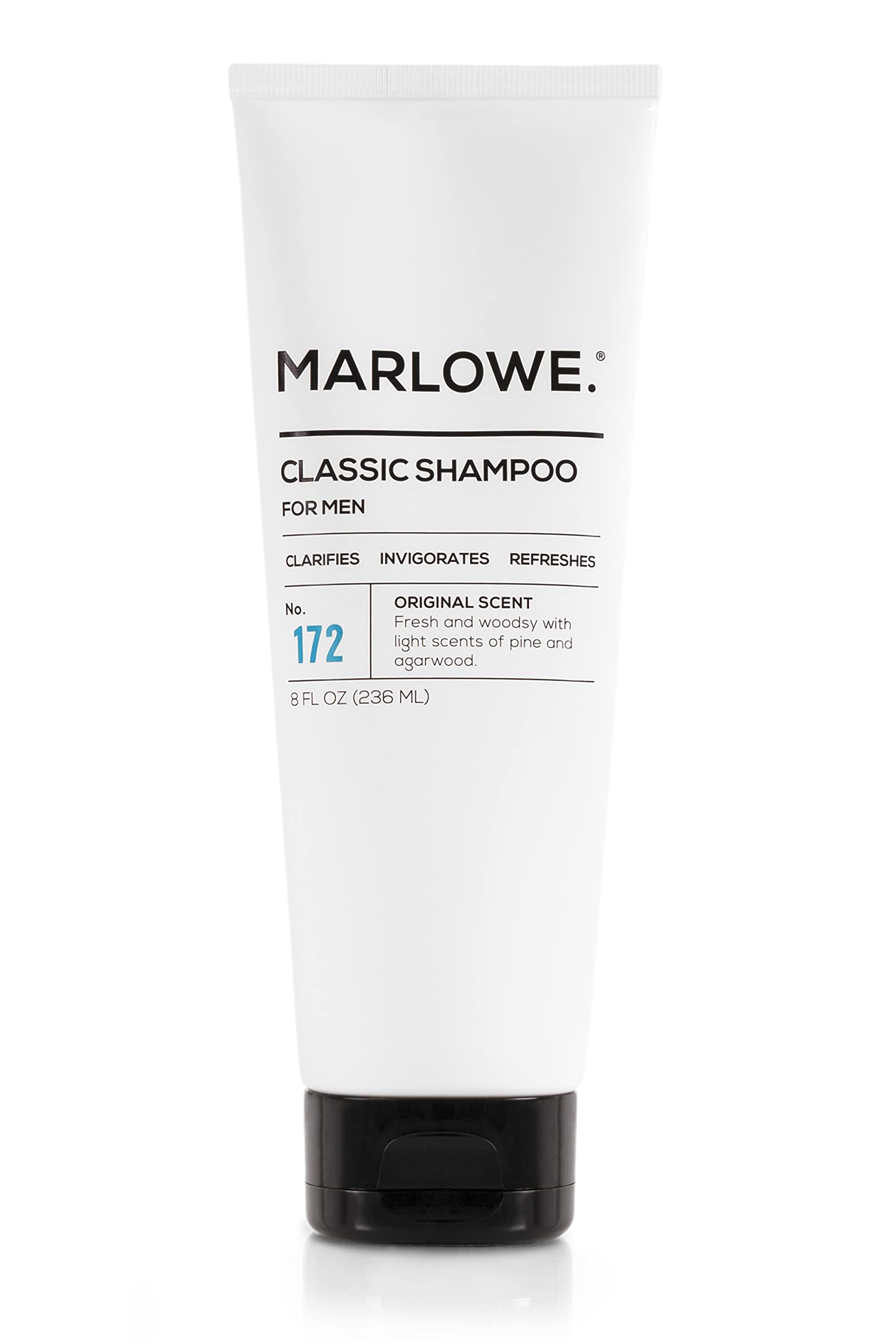 MARLOWE. No.172 Classic Mens Shampoo, Clarifies, Invigorates and Refreshes Hair with Moisturizing Argan Oil & Coconut Oil, All Hair Types, Paraben & Phthalate Free, 8 Fl Oz